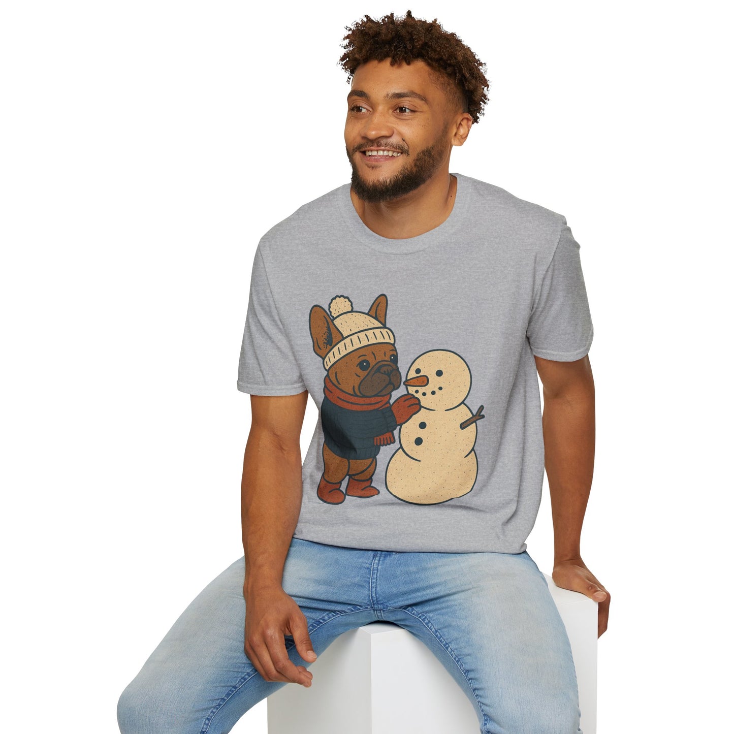French Bulldog Snowman T-Shirt • Cute Winter Frenchie Tee • Holiday Dog Lover Shirt • Christmas Pup Graphic • Cozy Winter Pet Lover Gift