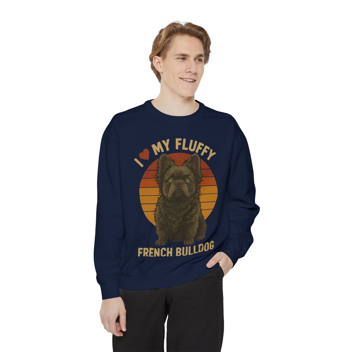 Fluffy French Bulldog Sweatshirt – I Love My Fluffy Frenchie Pullover, Retro Dog Lover Sweater, Cute Fluffy Frenchie Gift for Women & Men