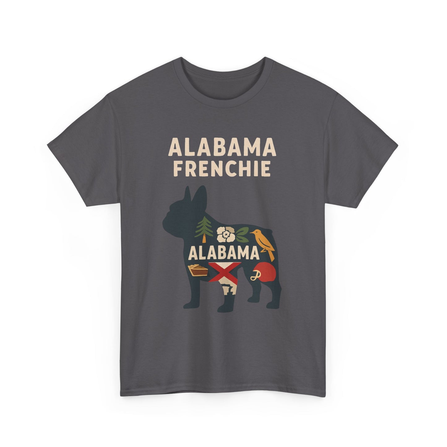 Alabama Frenchie T-Shirt – French Bulldog State Pride Tee, Retro Alabama Dog Lover Shirt, Southern Frenchie Gift for Pet Lovers