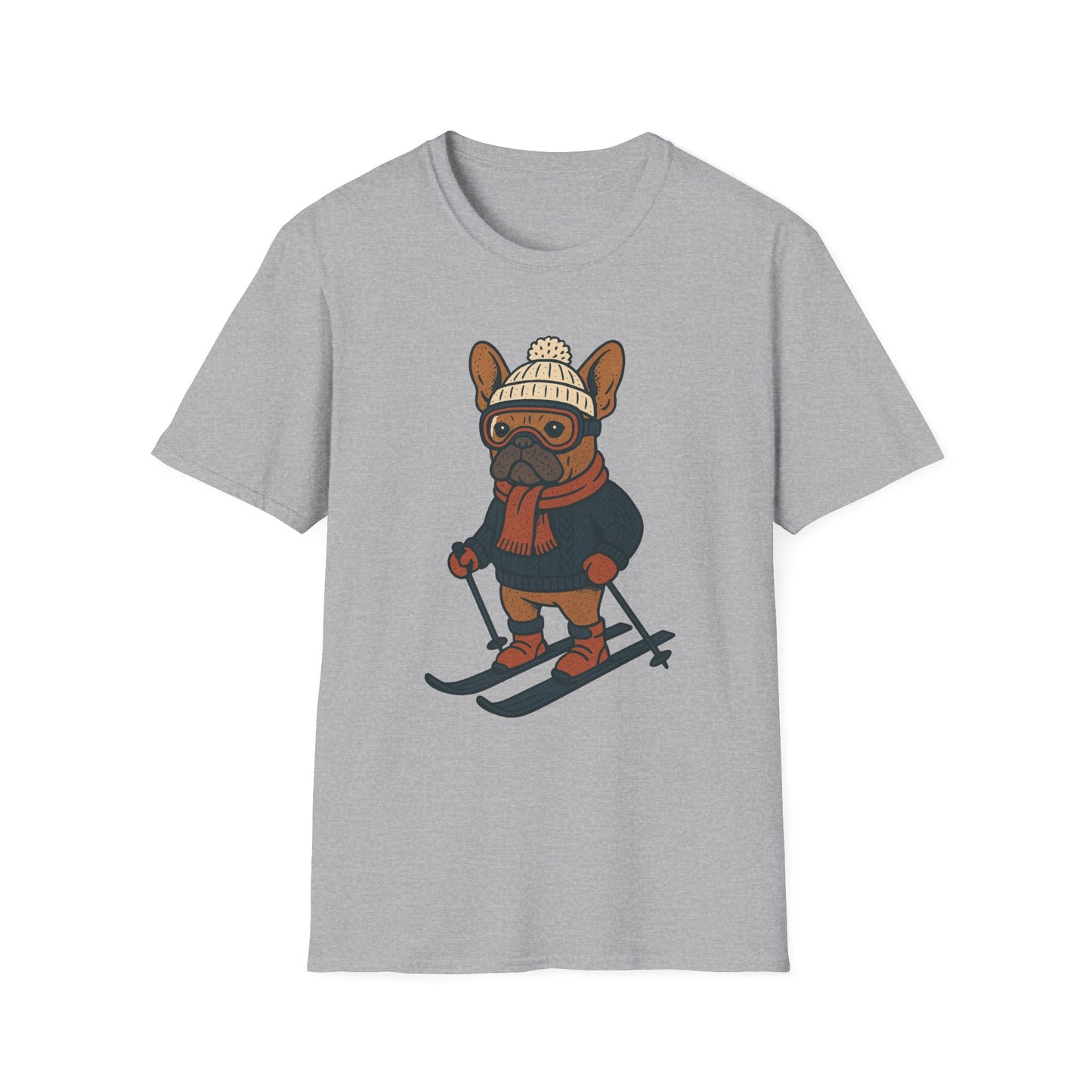 French Bulldog Skiing T-Shirt, Winter Frenchie Shirt, Ski Dog Graphic Tee, Cute Snow Dog Gift, Funny Frenchie Lover Shirt, Skiing Pup Tee