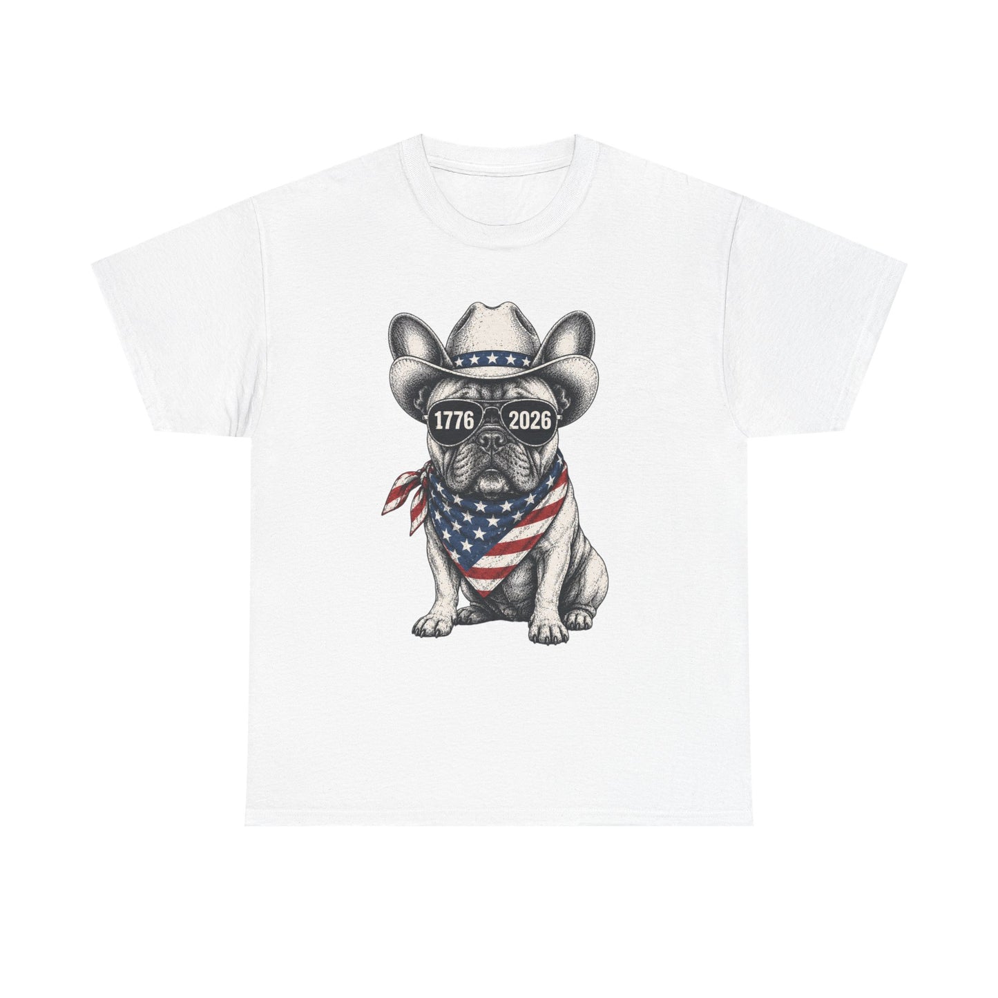 Patriotic French Bulldog Shirt, 250th Anniversary America Tee, 1776 2026 Frenchie Cowboy Shirt, 4th of July Dog Lover Gift