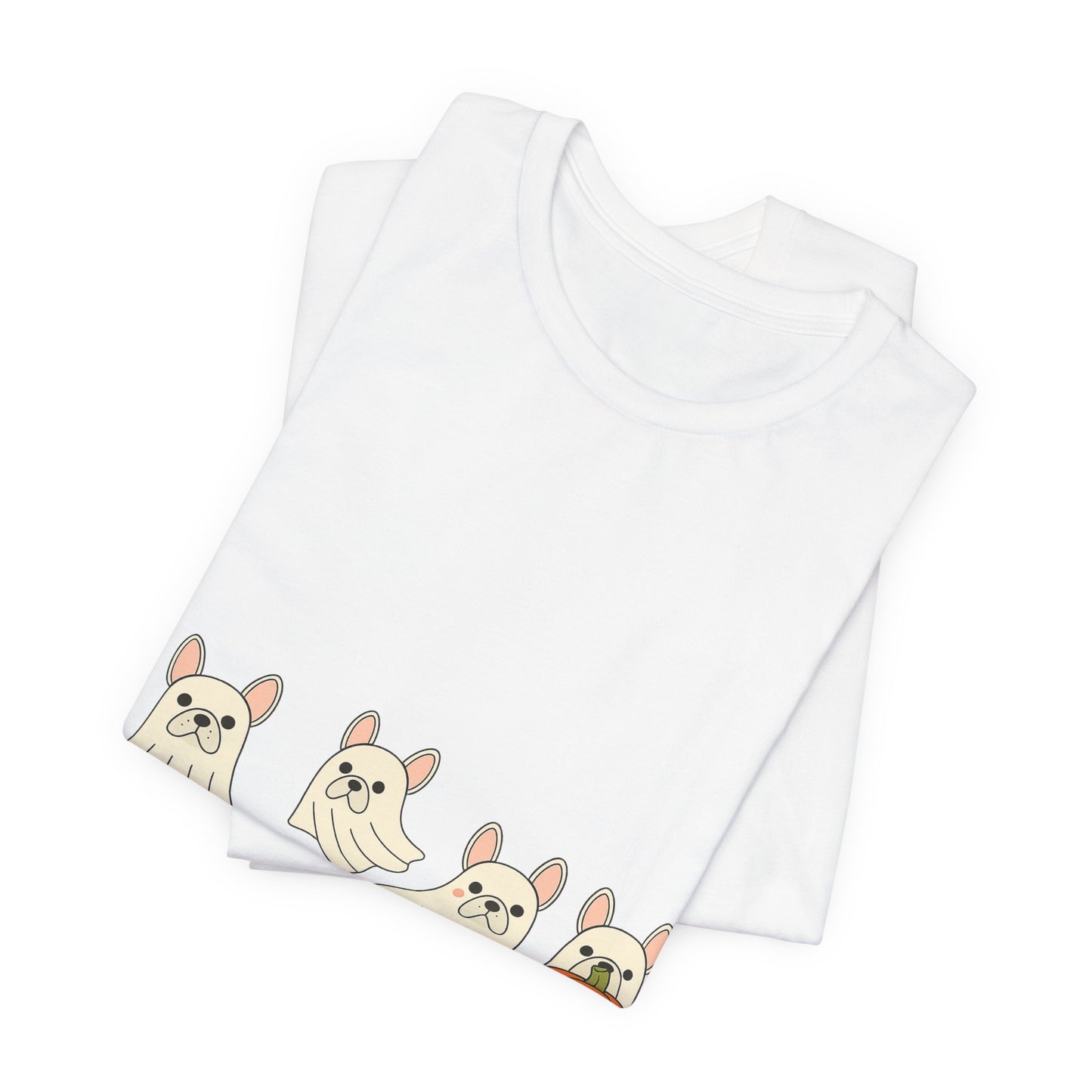 Frenchie Ghost Halloween T-Shirt | Cute French Bulldog Graphic Tee | Funny Dog Lover Spooky Season Shirt | Pumpkin Ghost Frenchie Tee