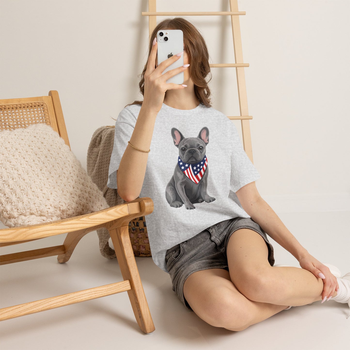 Patriotic French Bulldog Shirt, Blue Frenchie American Flag Bandana Tee, Fourth of July Dog Lover Shirt, USA French Bulldog Gift
