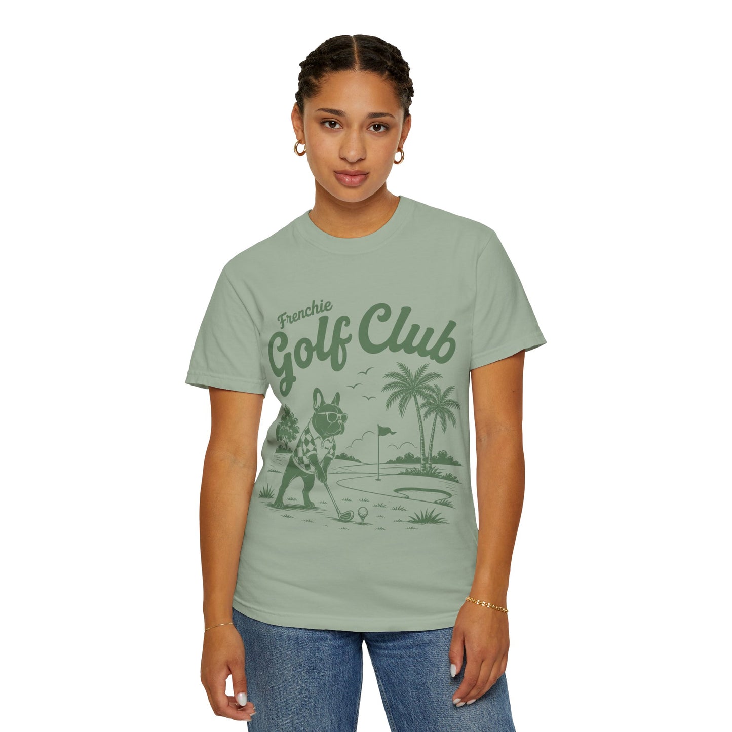 Golf Club T-Shirt — 'Frenchie Golf Club' Graphic Tee for Dog & Golf Lovers