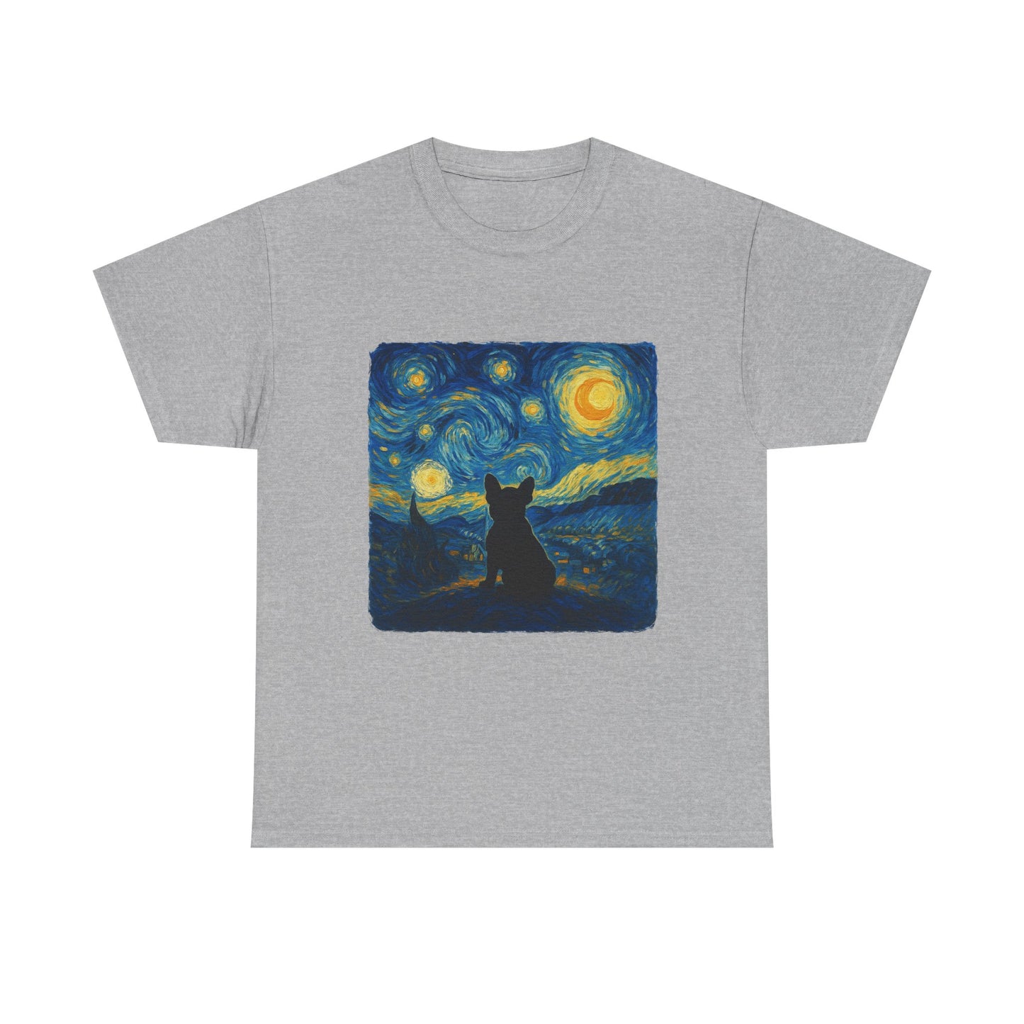 Starry Night Frenchie T-Shirt – Van Gogh Inspired French Bulldog Tee, Artistic Dog Lover Shirt, Unique Gift for Pet Moms & Dads