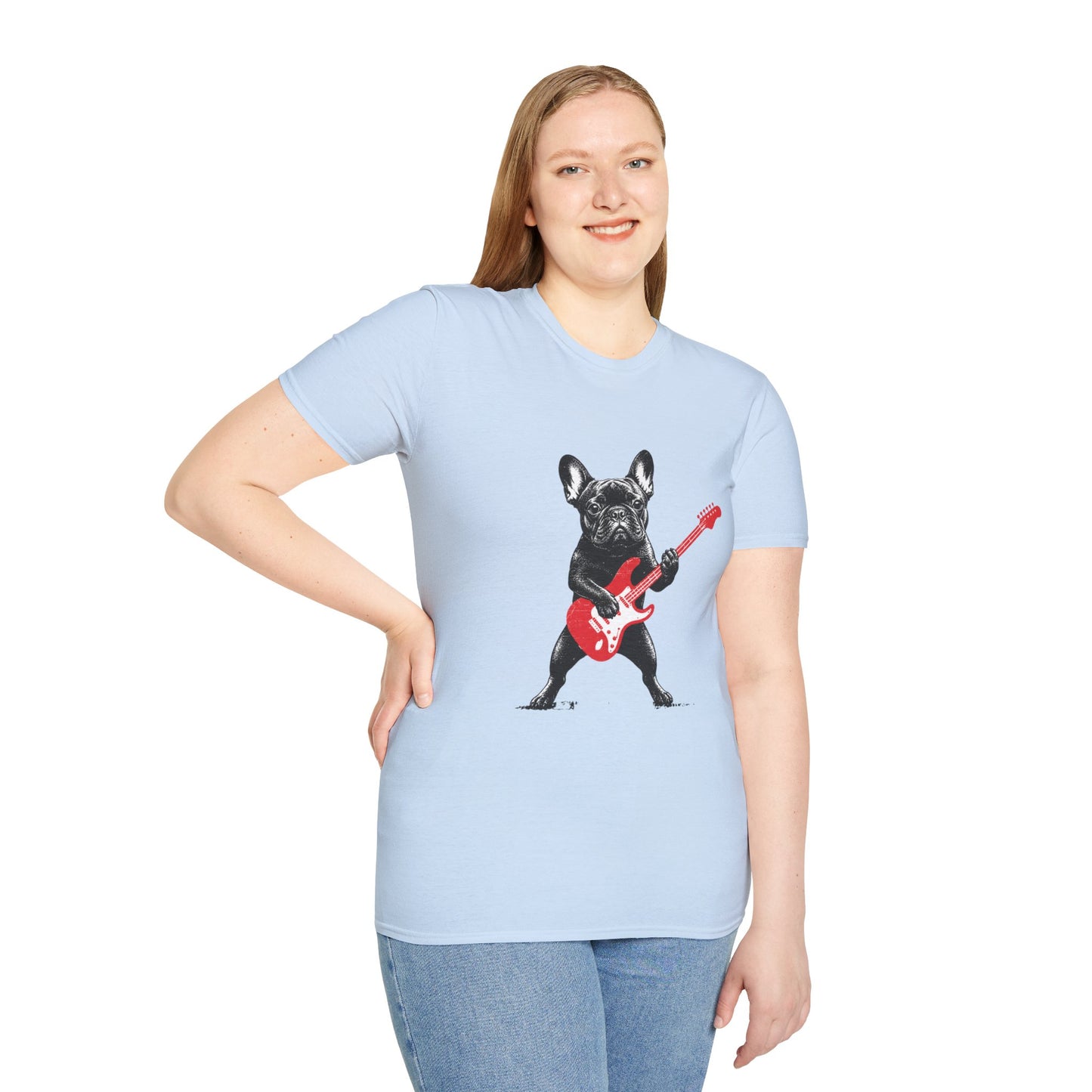 French Bulldog Guitar Shirt, Rocker Frenchie Tee, Frenchie Guitar T-Shirt, Music Lover Dog Shirt, Rock and Roll French Bulldog Gift, Guitar Player Frenchie Tee