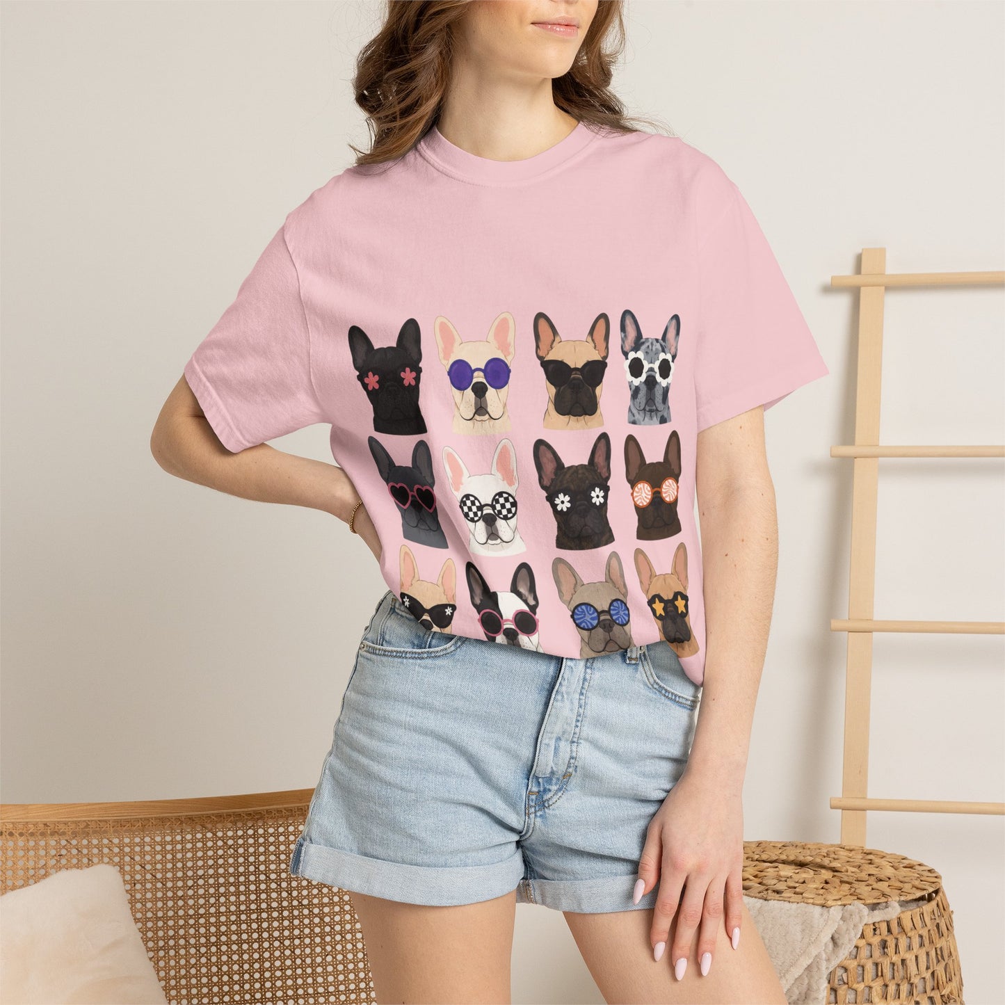 French Bulldog Sunglasses Shirt, Frenchie Faces Tee, Cute French Bulldog Shirt, Colorful Frenchie Dog Lover Gift, Dog Mom Graphic Tee
