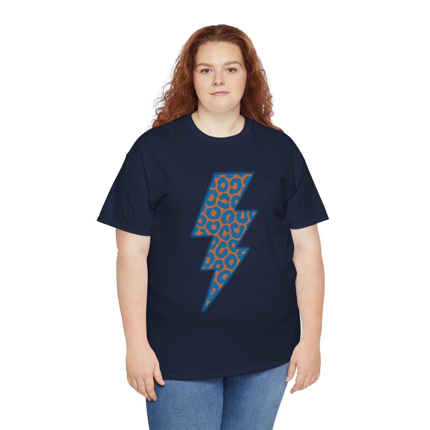 Blue Leopard Lightning Bolt T-Shirt | OKC Thunder Inspired Shirt | Orange & Blue Game Day Tee | Retro Lightning Graphic