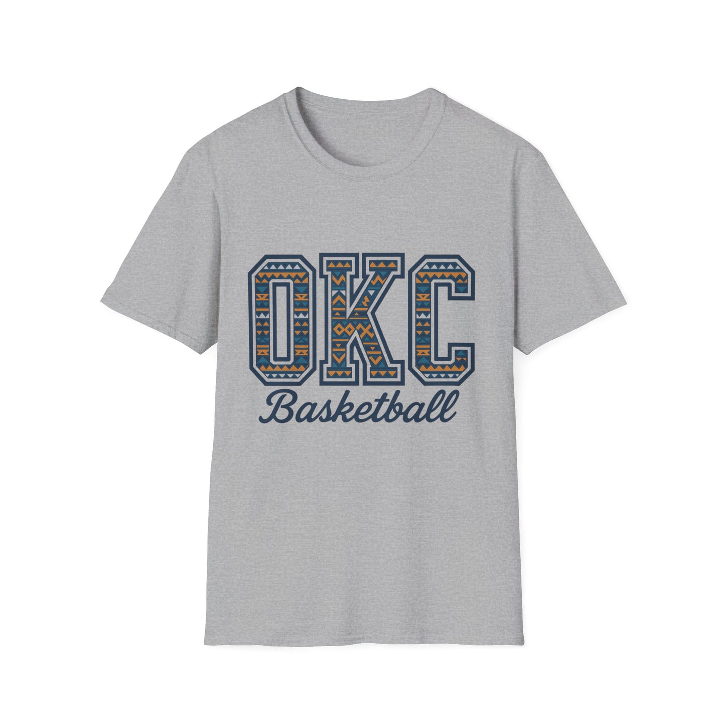 OKC Basketball T-Shirt | Tribal Aztec Letters Tee | Oklahoma City Basketball Shirt | OKC Fan Gift | Unisex Game Day Tee | Orange Thunder Style