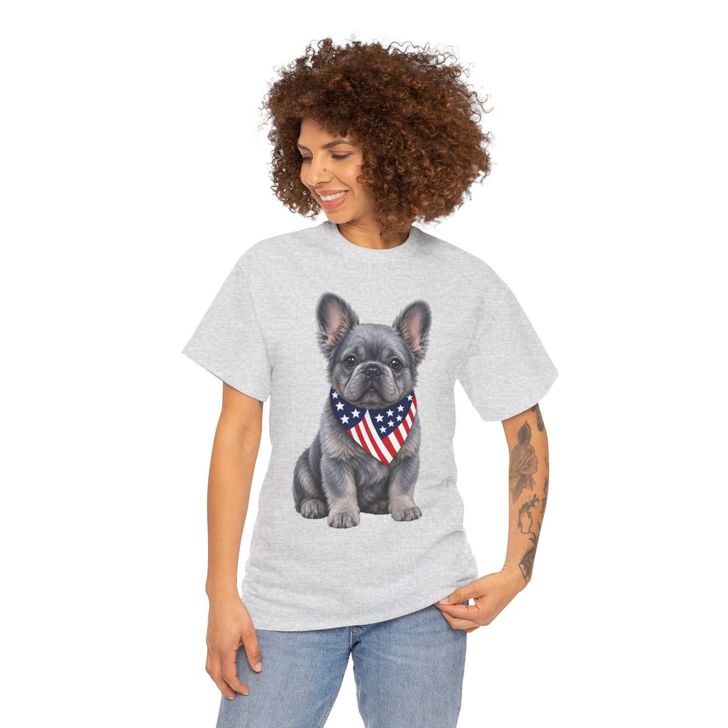 Patriotic Fluffy French Bulldog Shirt, Fluffy Frenchie American Flag Tee, Fourth of July Dog Lover Shirt, USA Fluffy Frenchie Gift