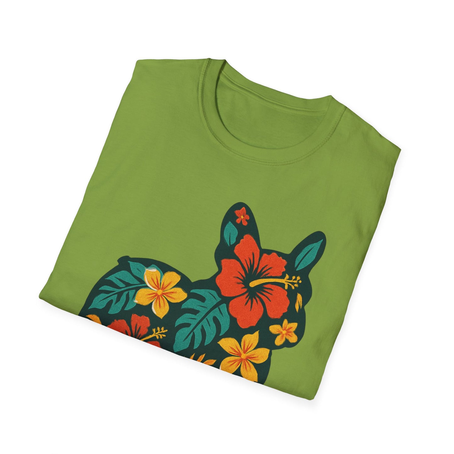 Hawaiian Frenchie Shirt | Floral French Bulldog T-Shirt | Tropical Dog Lover Tee | Cute Summer Frenchie Gift | Hibiscus Dog Silhouette