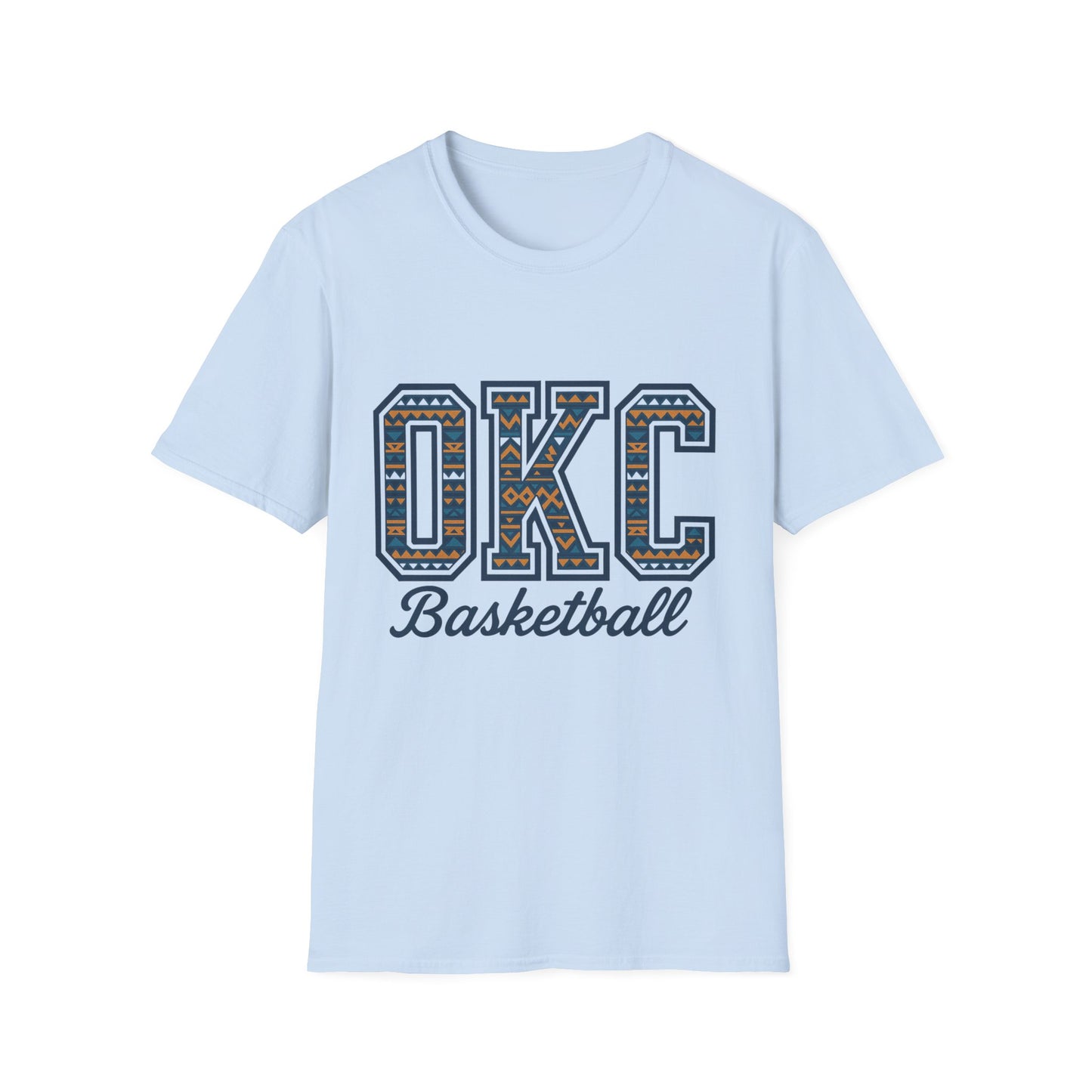 OKC Basketball T-Shirt | Tribal Aztec Letters Tee | Oklahoma City Basketball Shirt | OKC Fan Gift | Unisex Game Day Tee | Orange Thunder Style