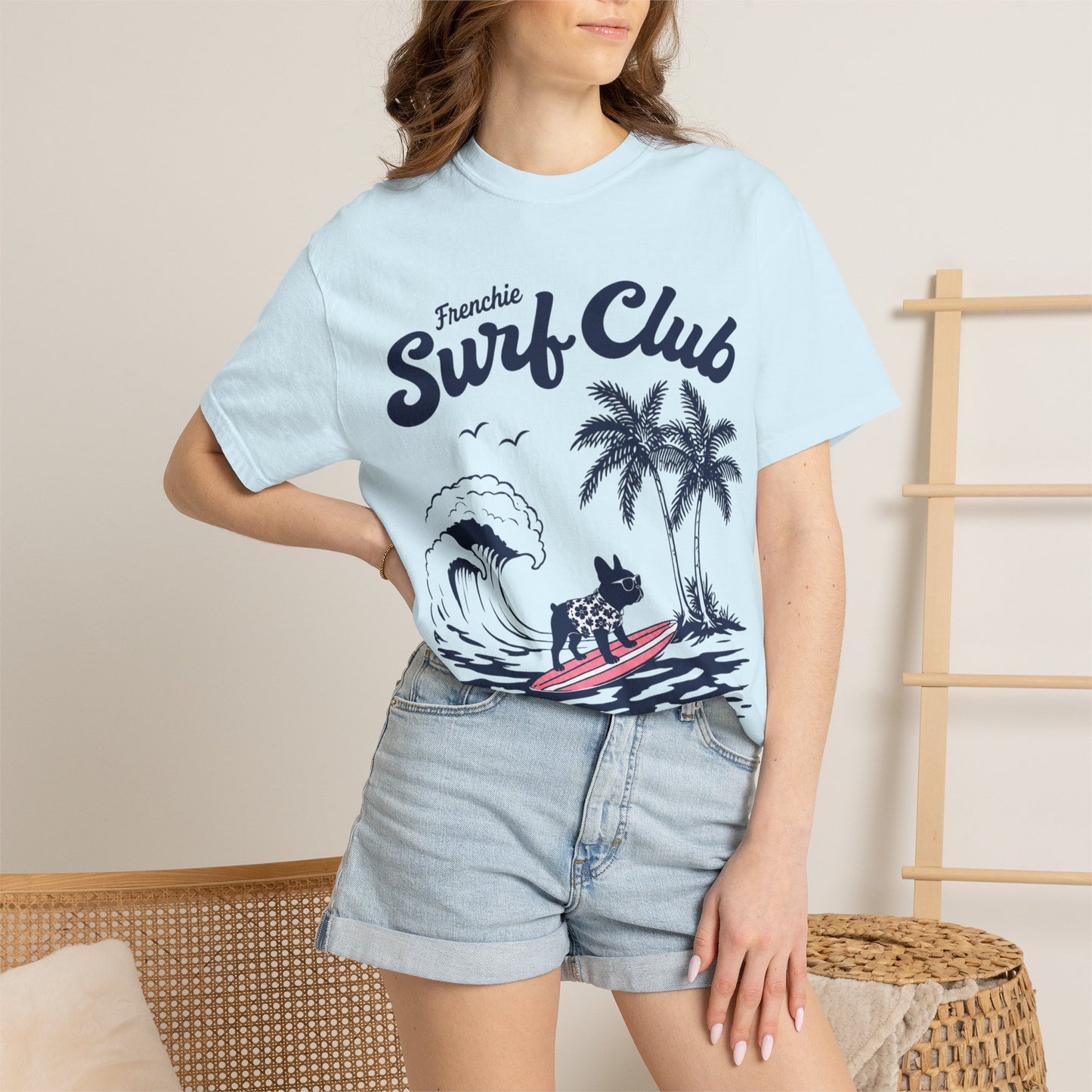 Frenchie Surf Club Shirt, Surfing French Bulldog Tee, Beach Frenchie Shirt, Summer Dog Lover Shirt, Coastal French Bulldog Gift
