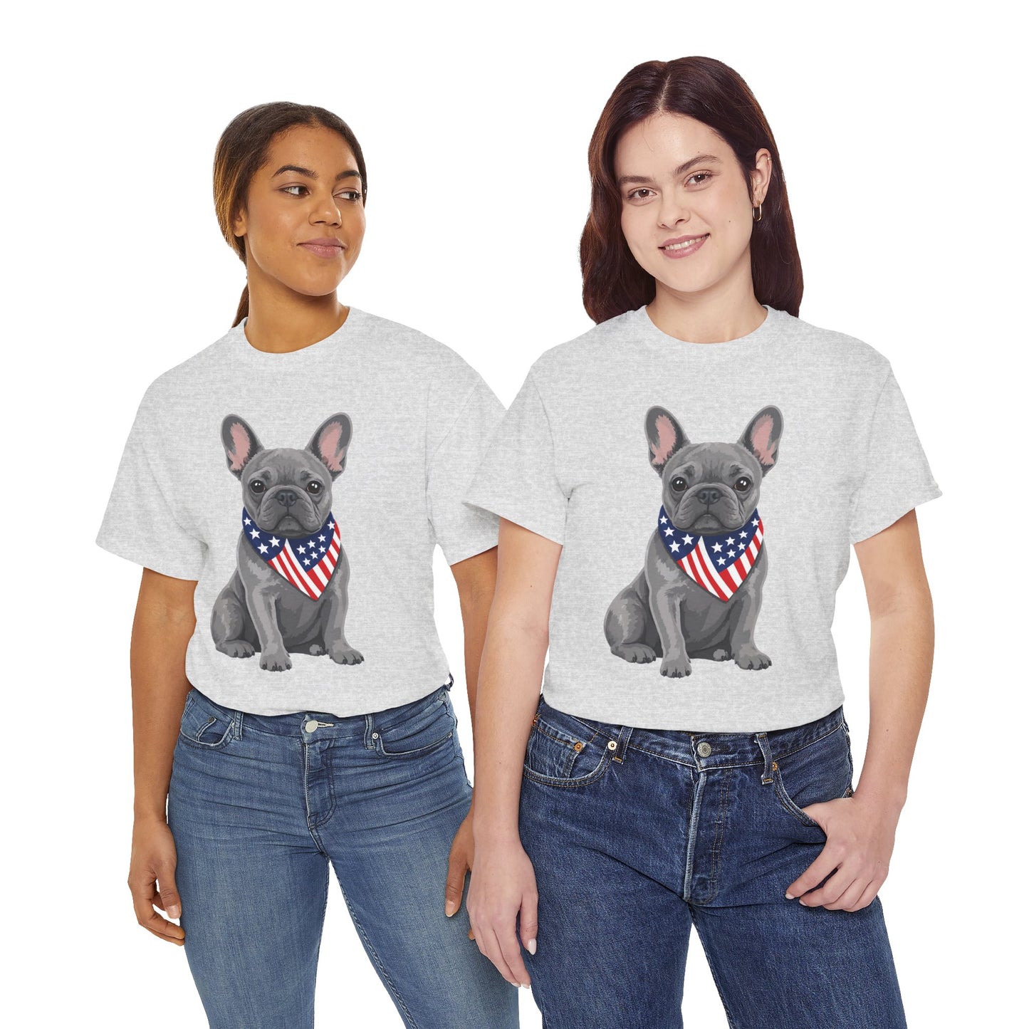 Patriotic French Bulldog Shirt, Blue Frenchie American Flag Bandana Tee, Fourth of July Dog Lover Shirt, USA French Bulldog Gift