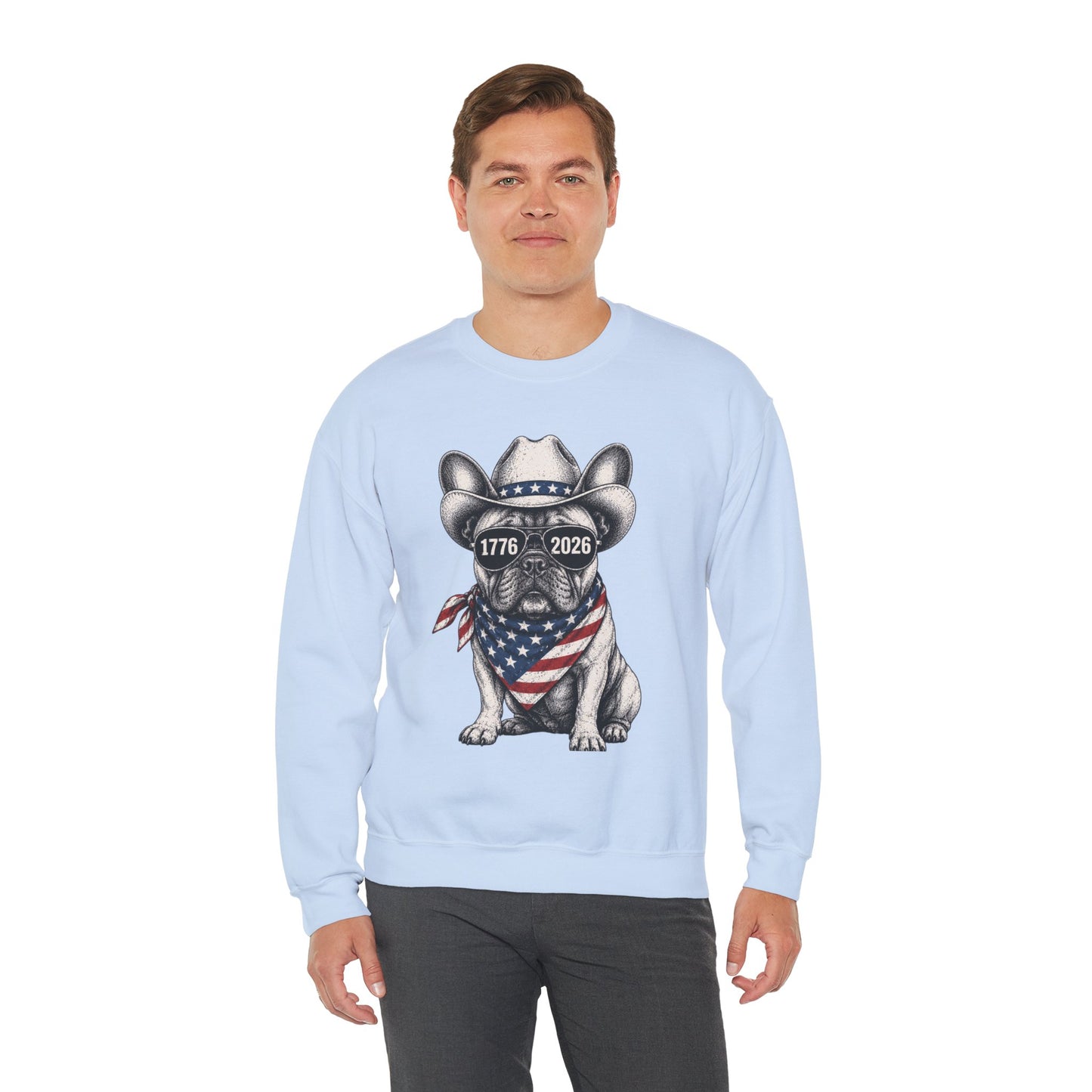America 250 French Bulldog Sweatshirt, Patriotic Frenchie Crewneck, 1776 2026 USA Anniversary Sweatshirt, Fourth of July Dog Lover Gift