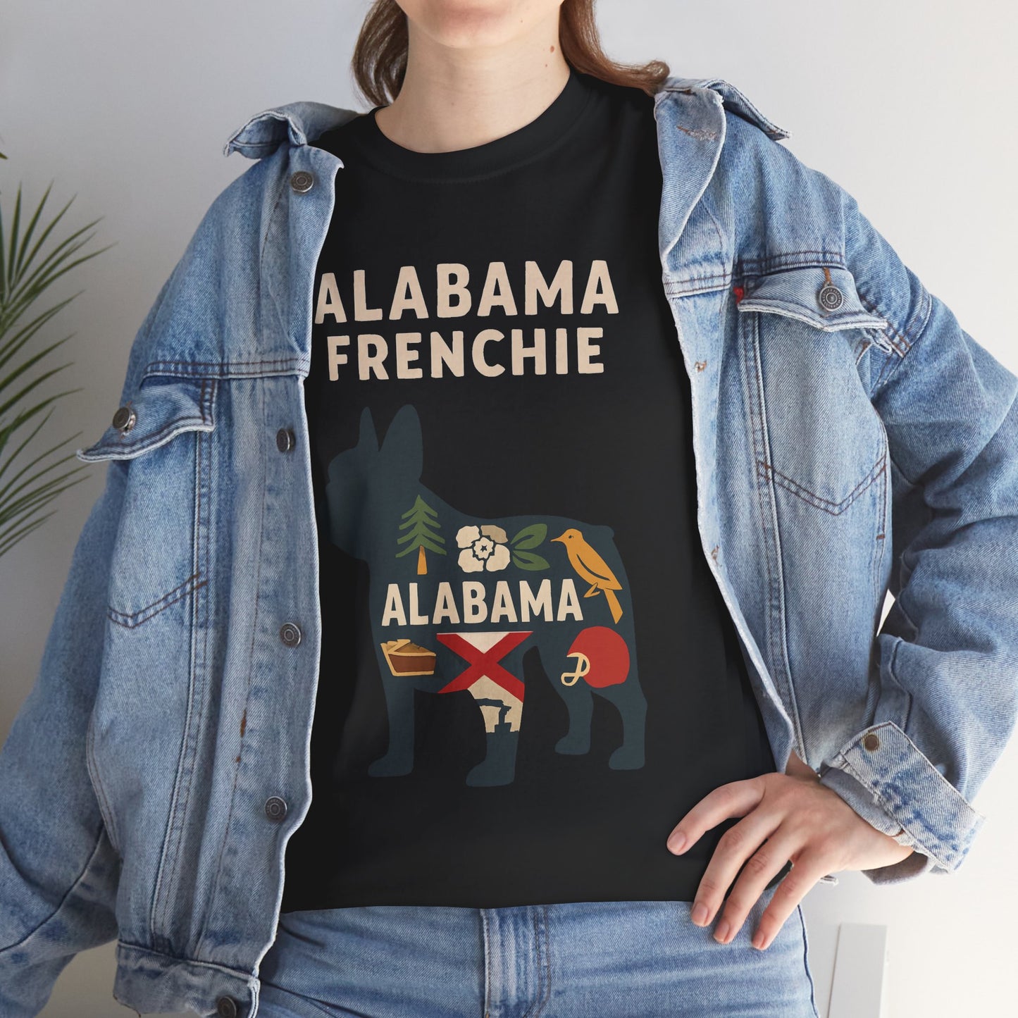 Alabama Frenchie T-Shirt – French Bulldog State Pride Tee, Retro Alabama Dog Lover Shirt, Southern Frenchie Gift for Pet Lovers