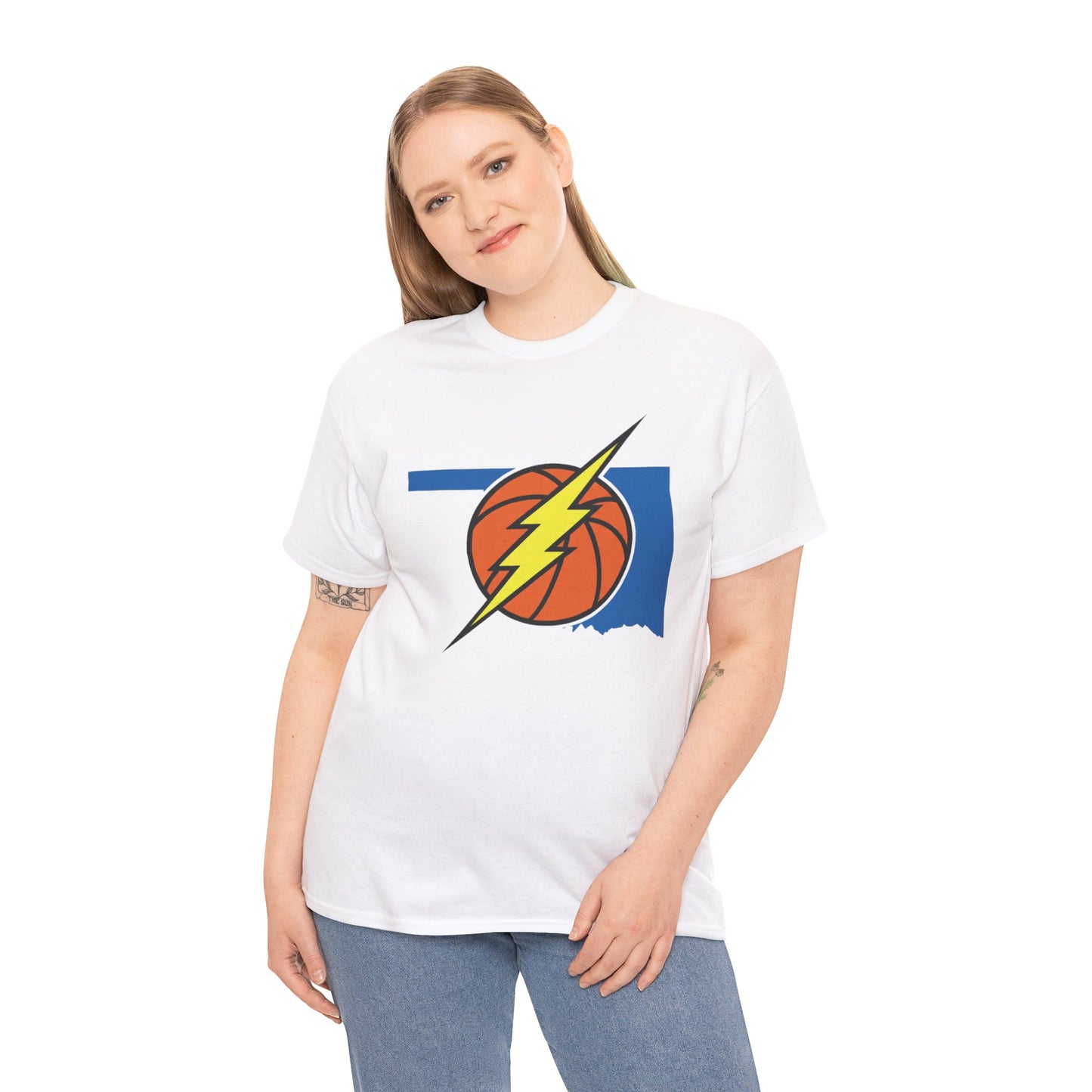 Oklahoma Lightning Basketball T-Shirt | OKC Basketball Inspired Shirt | Blue & Orange Game Day Tee | Oklahoma State Outline Graphic