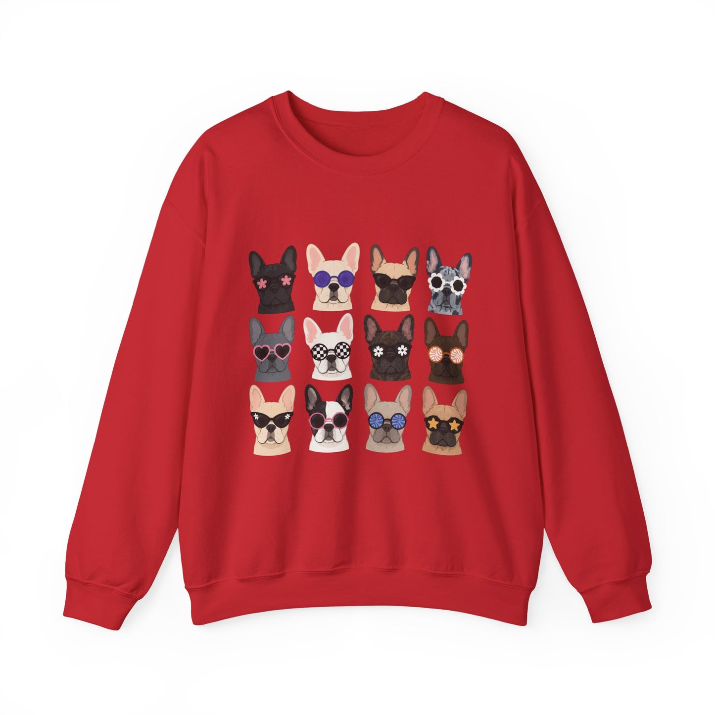 French Bulldog Faces Crewneck Sweatshirt – Cute Sunglasses Dogs Graphic