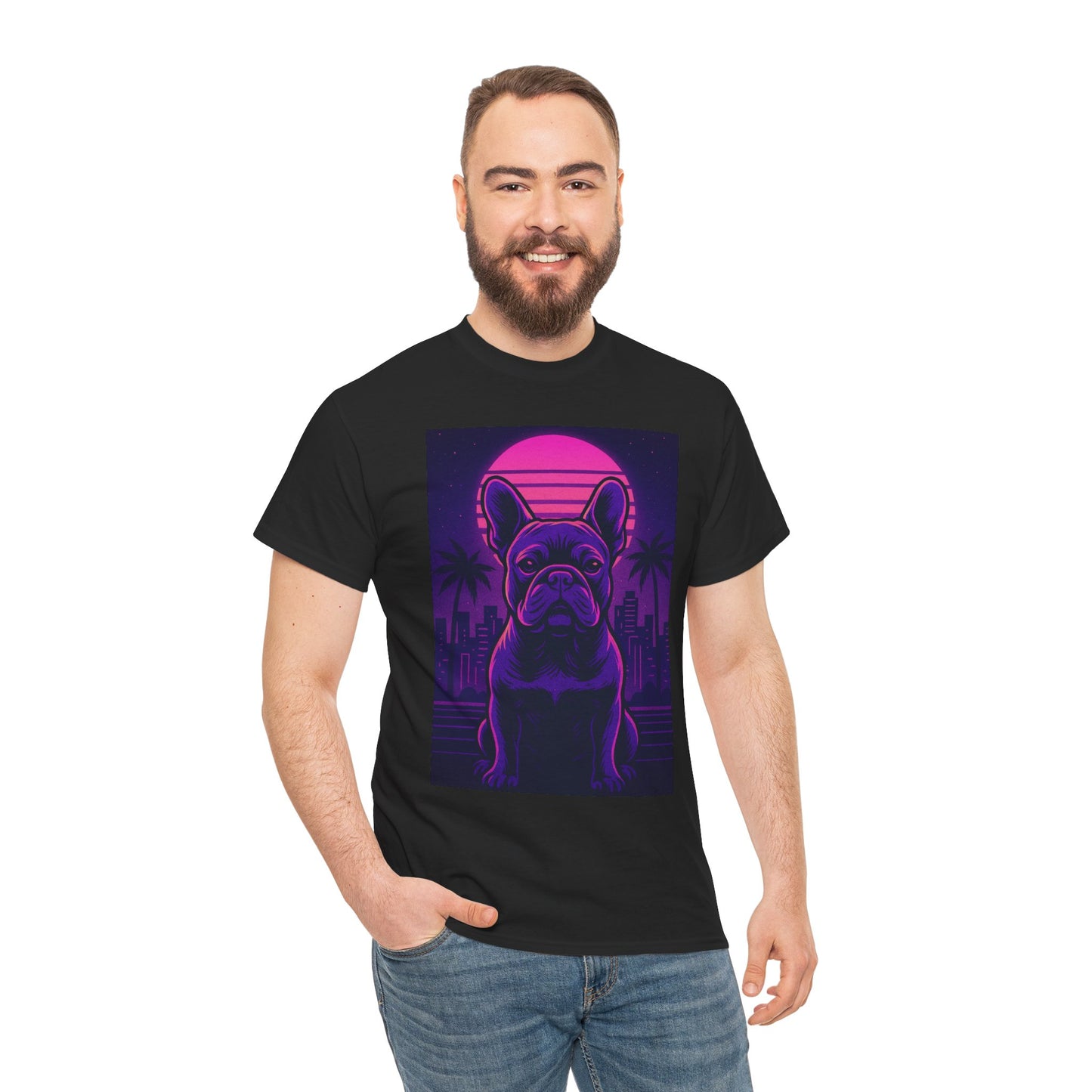 Vaporwave French Bulldog T-Shirt | Retro Neon Dog Tee | 80s Aesthetic Frenchie Shirt | Synthwave Graphic Tee | Cool Gift for Pet Lovers