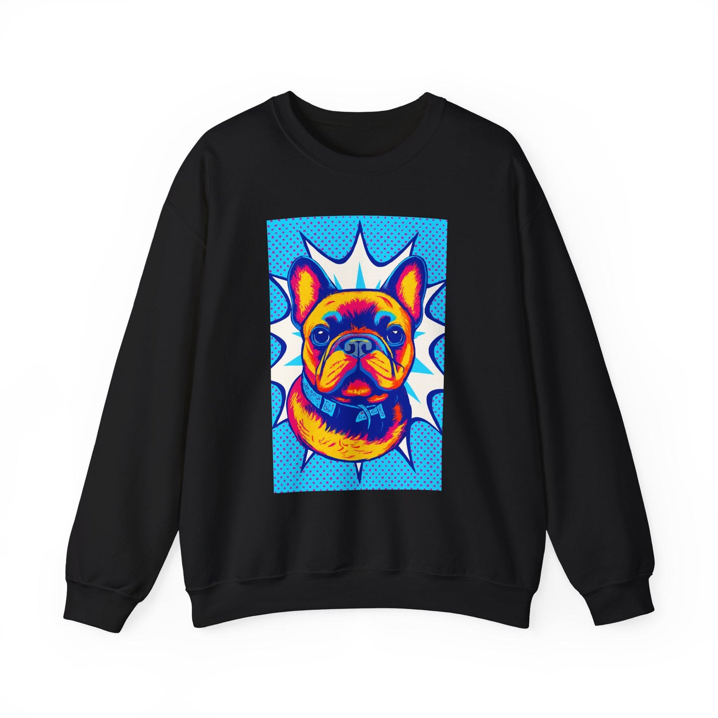 Pop Art French Bulldog Pullover | Colorful Retro Frenchie Sweatshirt | Funky Dog Lover Gift | Unisex Bold Frenchie Graphic Sweater
