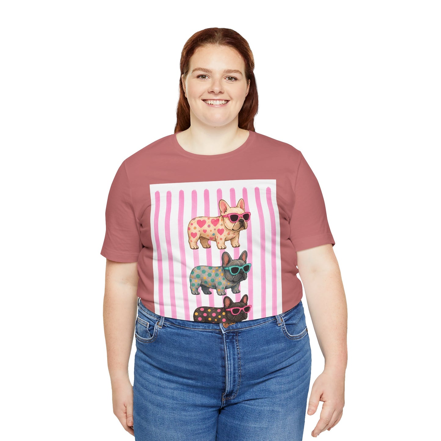 Cute French Bulldog Shirt, Pink Frenchie Sunglasses Tee, Colorful Frenchie Graphic Shirt, Dog Mom Gift, French Bulldog Lover T-Shirt