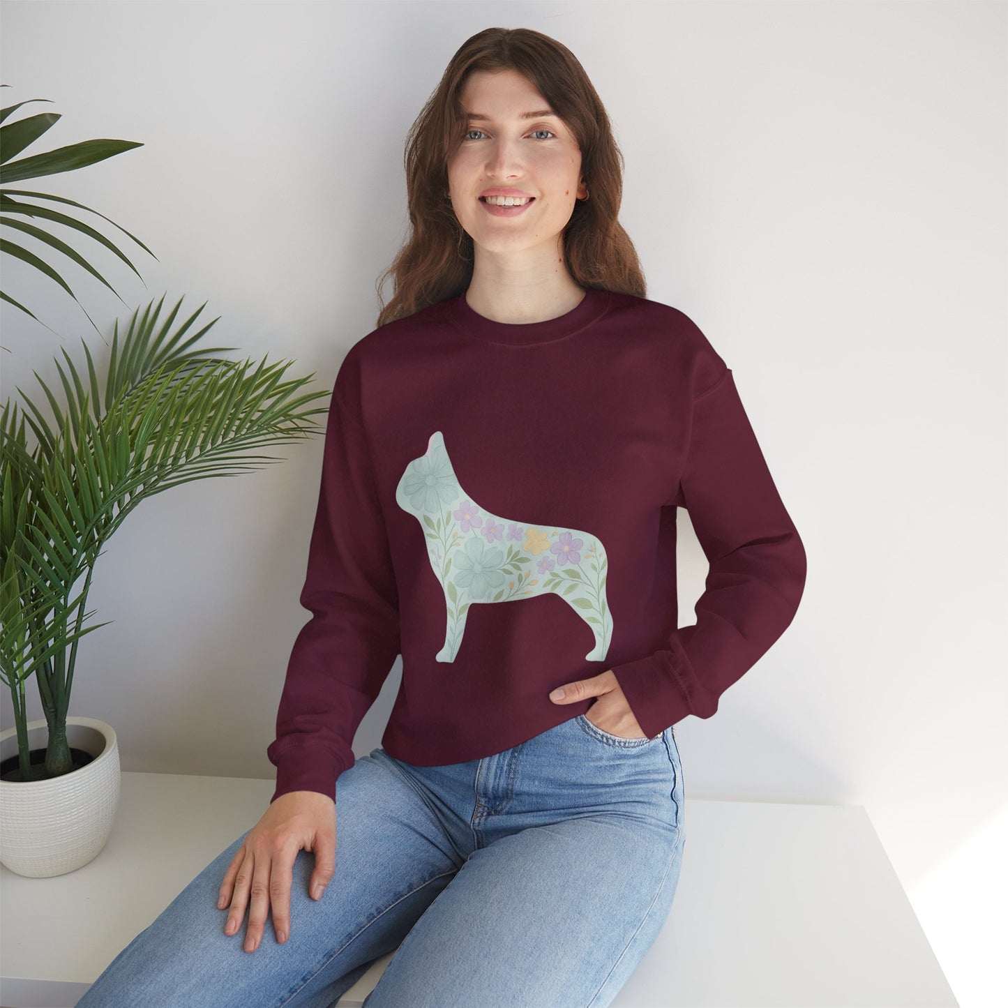 Floral Frenchie Sweatshirt | Pastel French Bulldog Pullover | Feminine Dog Lover Crewneck | Soft Pink Flower Silhouette Sweater