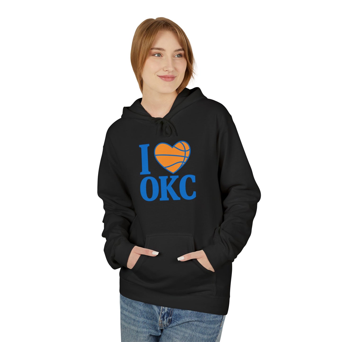 I Love OKC Basketball Hoodie | Oklahoma City Fan Pullover | Blue & Orange Game Day Sweatshirt
