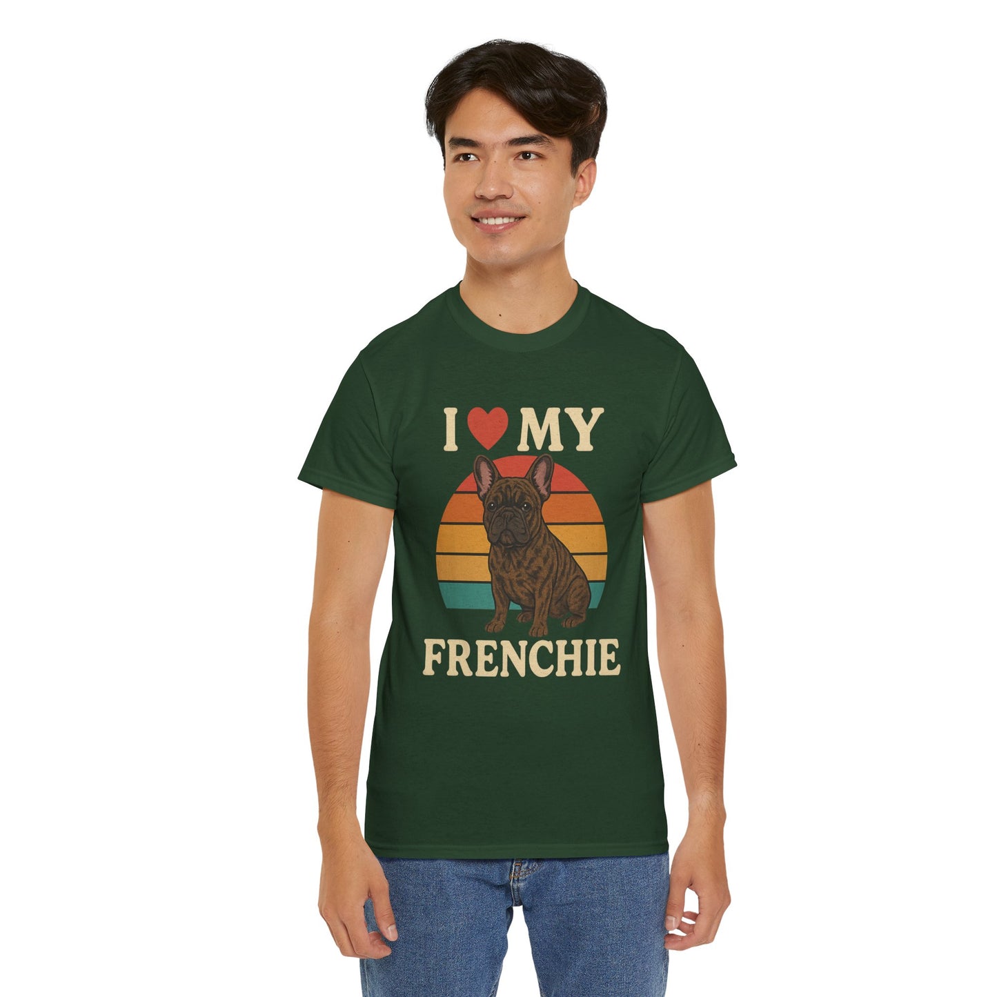 I Love My Frenchie T-Shirt | Retro French Bulldog Tee | Vintage Dog Lover Gift | Frenchie Mom & Dad Shirt | Brindle Bulldog Graphic Top