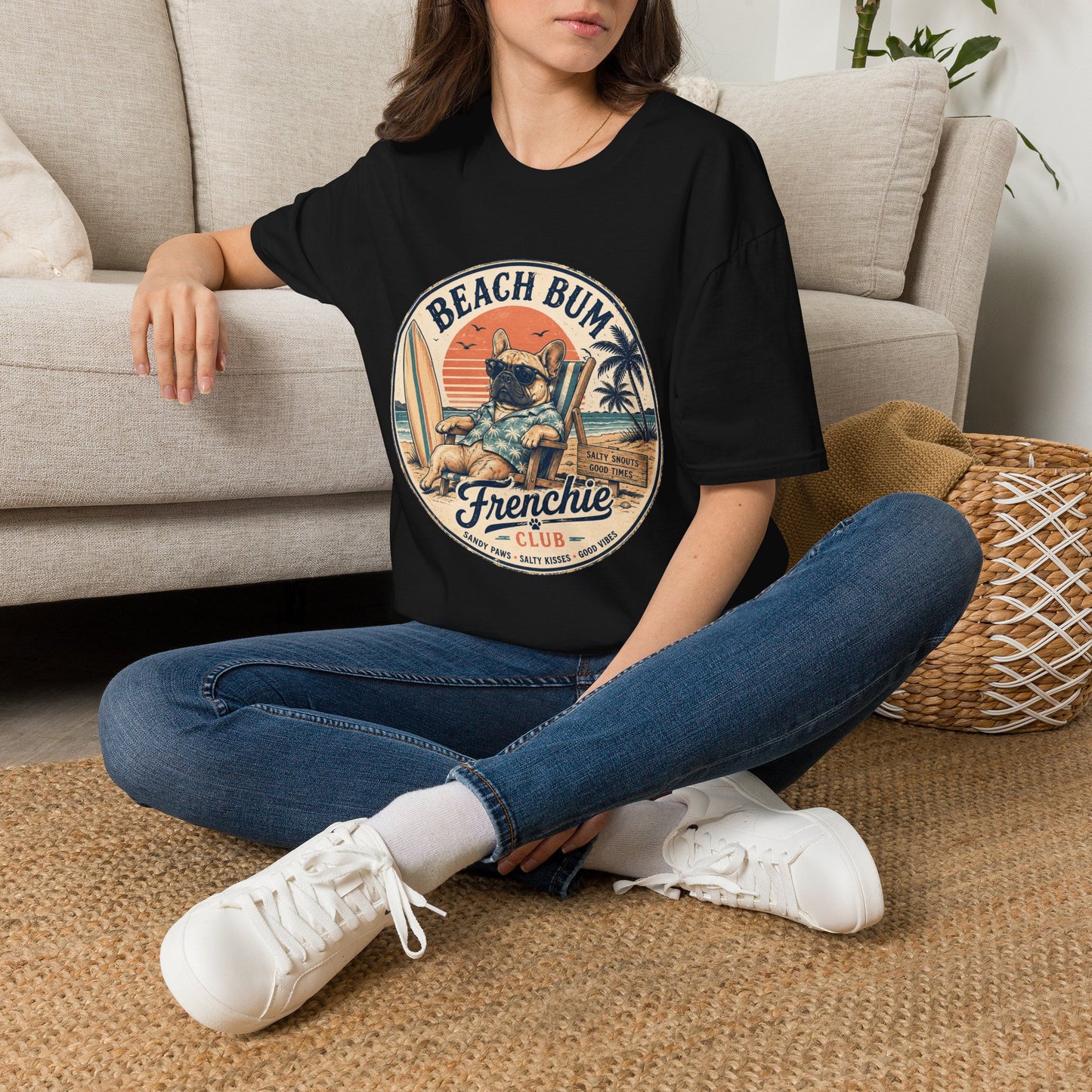 Beach Bum French Bulldog Shirt, Frenchie Beach Club Tee, Summer Frenchie Shirt, Dog Mom Beach Shirt, Coastal French Bulldog Graphic Tee