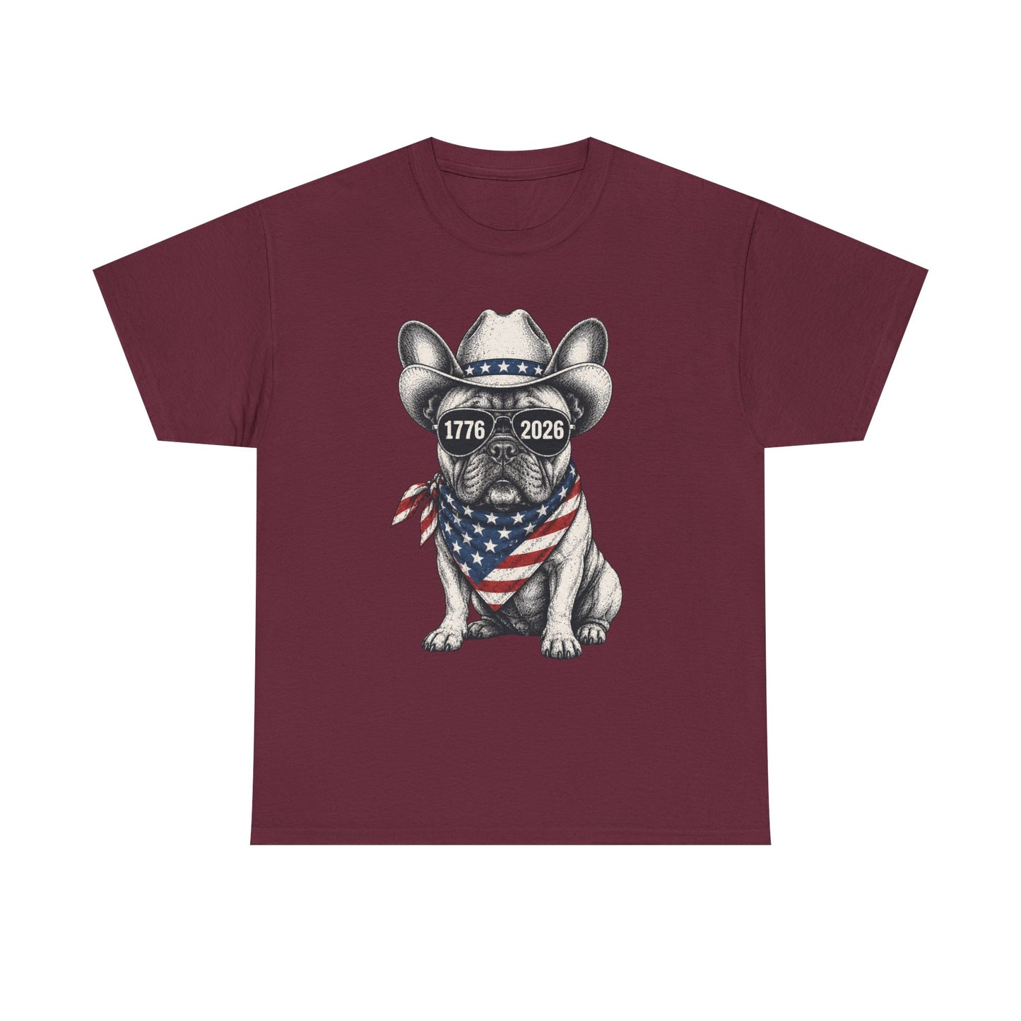 Patriotic French Bulldog Shirt, 250th Anniversary America Tee, 1776 2026 Frenchie Cowboy Shirt, 4th of July Dog Lover Gift