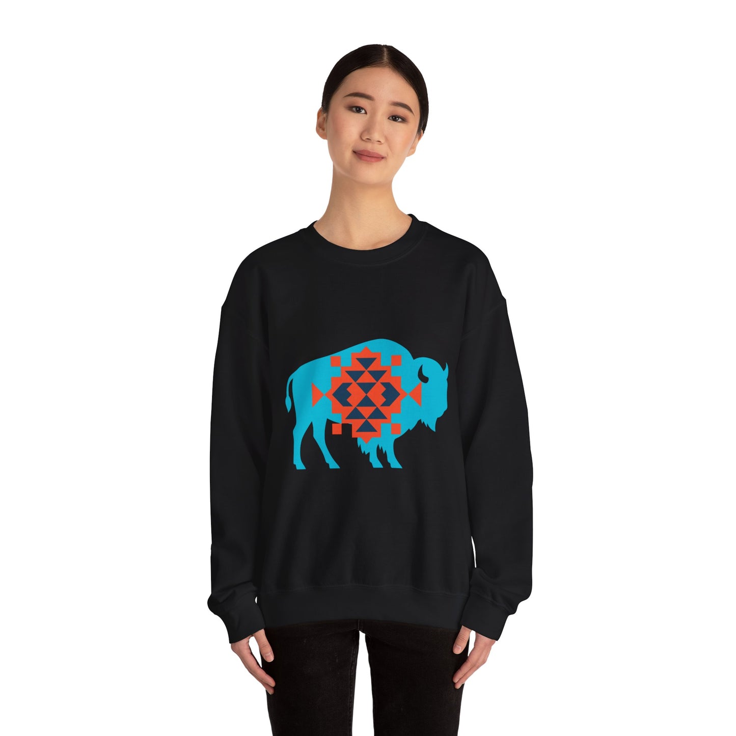 Aztec Bison Oklahoma Basketball Sweatshirt | Blue & Orange Tribal Bison Crewneck | OKC Spirit Sweater | For the City Thunder Fan Gift