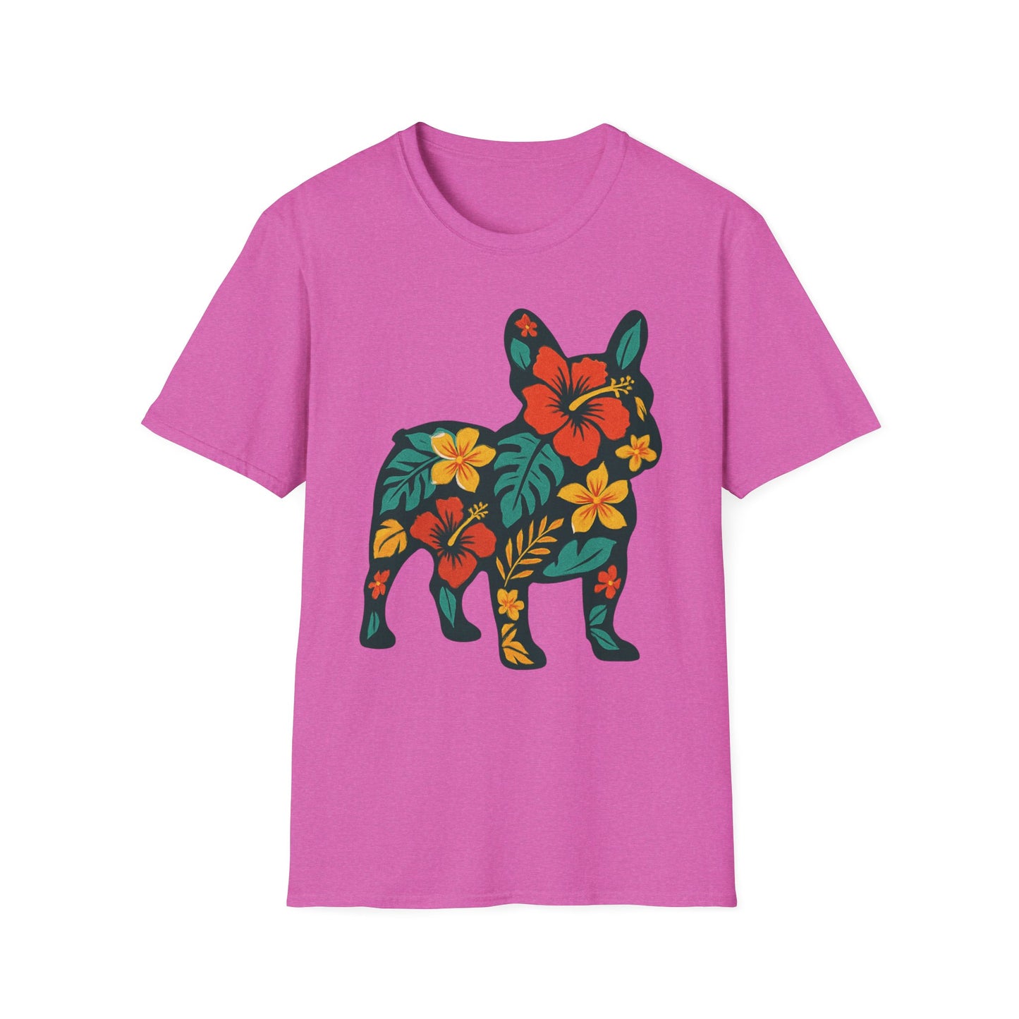 Hawaiian Frenchie Shirt | Floral French Bulldog T-Shirt | Tropical Dog Lover Tee | Cute Summer Frenchie Gift | Hibiscus Dog Silhouette
