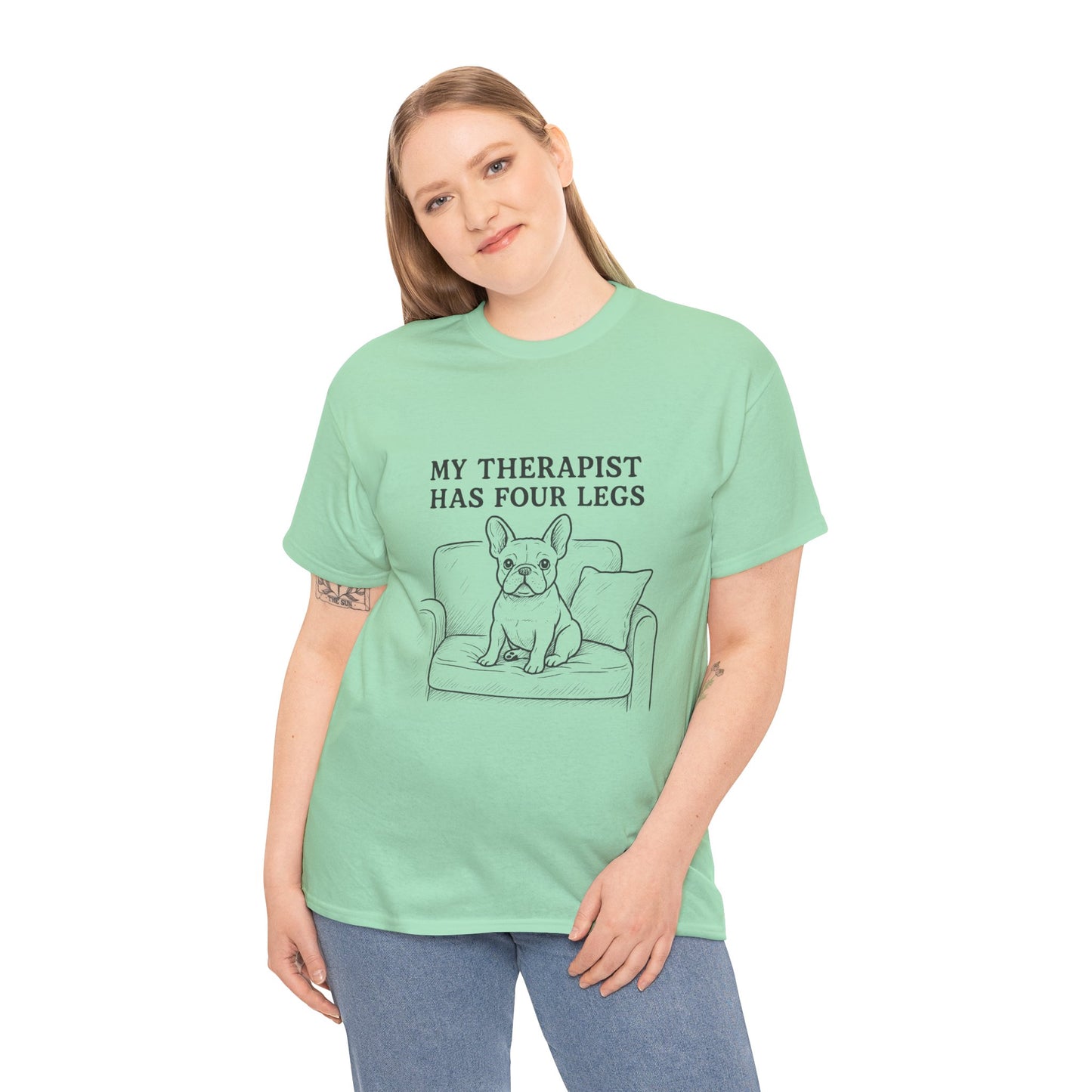 My Therapist Has Four Legs French Bulldog Shirt – Funny Dog Lover Tee, Frenchie Owner Gift, Mental Health Humor Shirt, Cute Pet Apparel