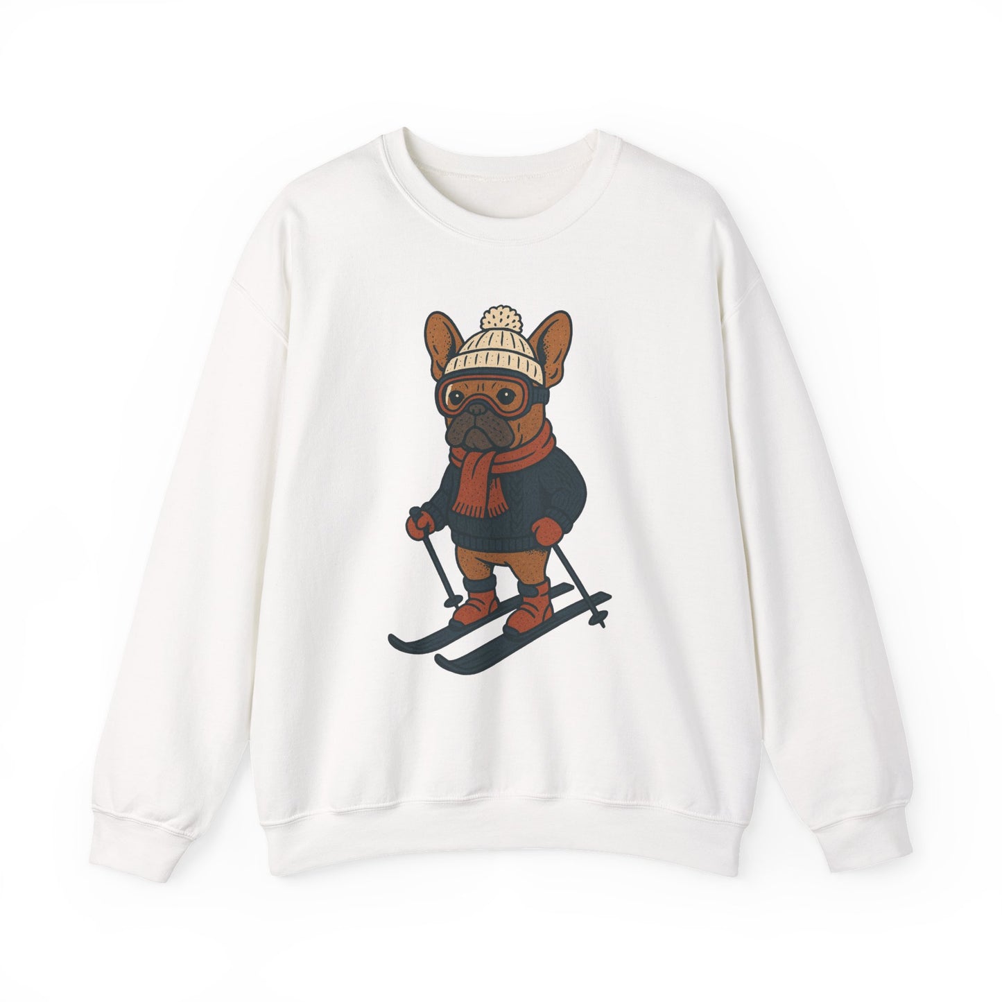 Skiing Frenchie Sweatshirt – Cute Winter French Bulldog Pullover, Cozy Ski Dog Sweater, Funny Dog Lover Gift, Winter Sports Bulldog Crewneck