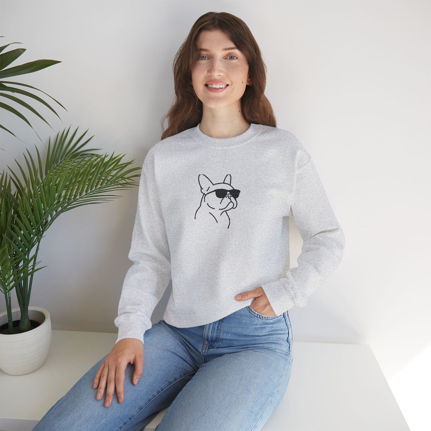 Frenchie in Shades Sweatshirt | Hot Pink French Bulldog Crewneck | Minimal Line Art Dog Lover Gift | Cute Cozy Frenchie Pullover