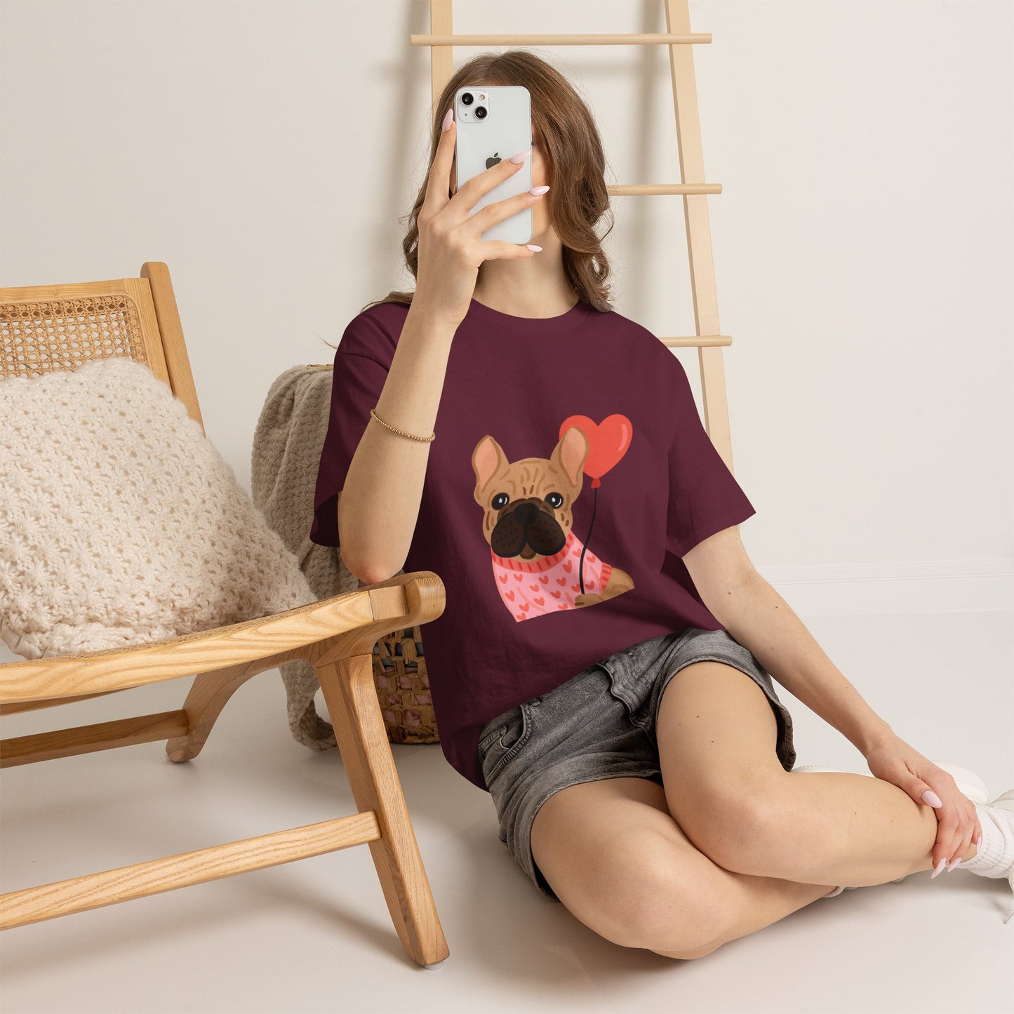 Valentine French Bulldog Shirt, Cute Frenchie Heart Balloon Tee, French Bulldog Valentine Gift, Dog Mom Valentine’s Shirt, Frenchie Love Tee