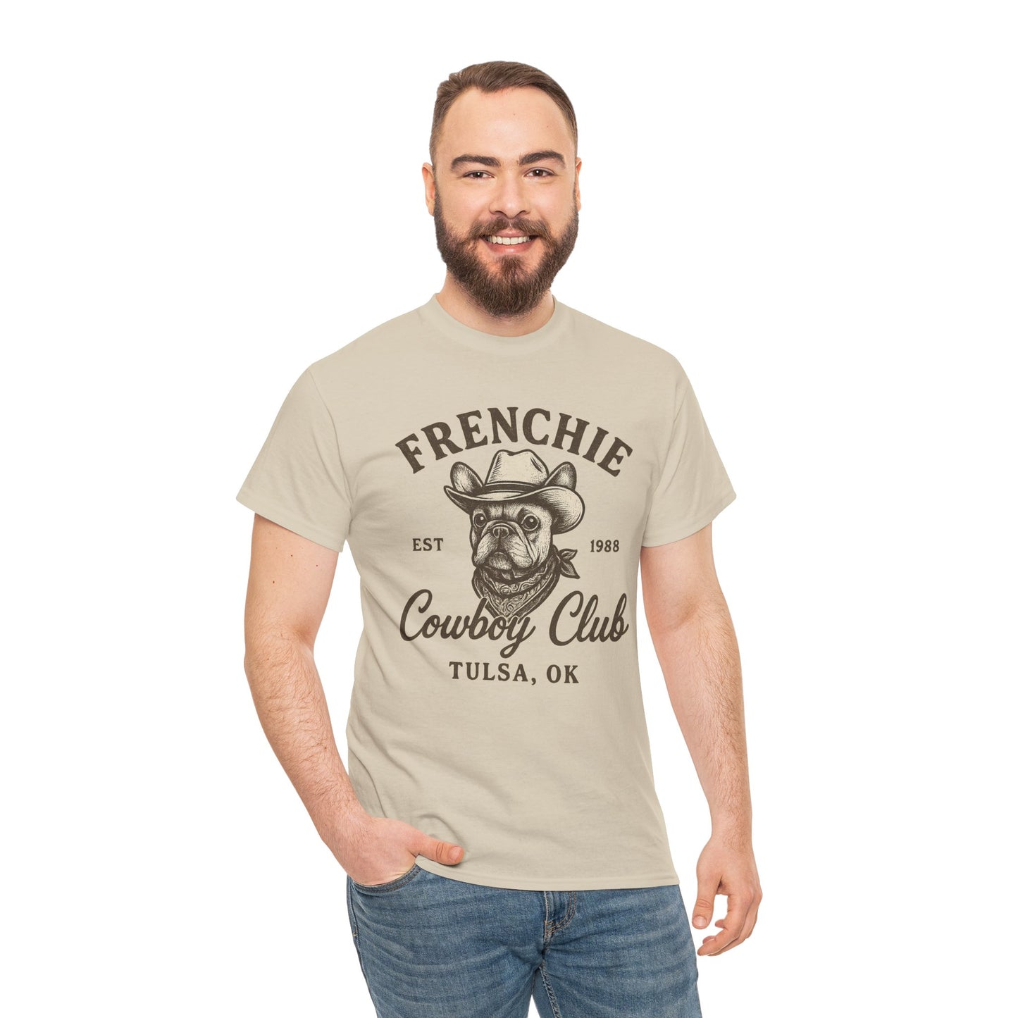 Frenchie Cowboy Club T-Shirt | Western French Bulldog Tee | Tulsa Oklahoma Dog Lover Shirt | Vintage Cowboy Graphic | Country Pet Gift
