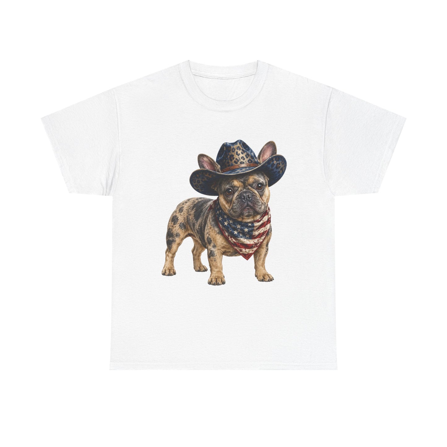 Patriotic Merle French Bulldog Shirt, Cowboy Frenchie Tee, American Flag Bandana Dog Shirt, Fourth of July French Bulldog Gift
