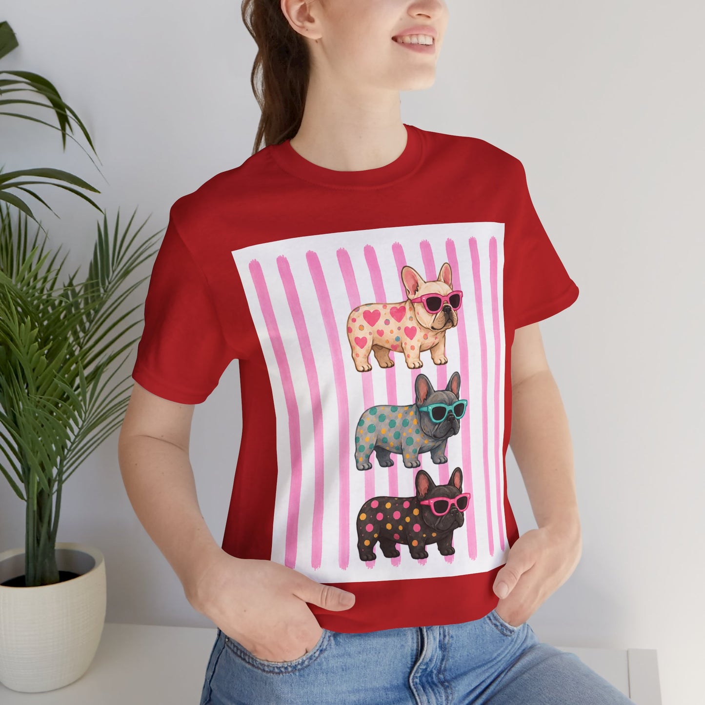 Cute French Bulldog Shirt, Pink Frenchie Sunglasses Tee, Colorful Frenchie Graphic Shirt, Dog Mom Gift, French Bulldog Lover T-Shirt