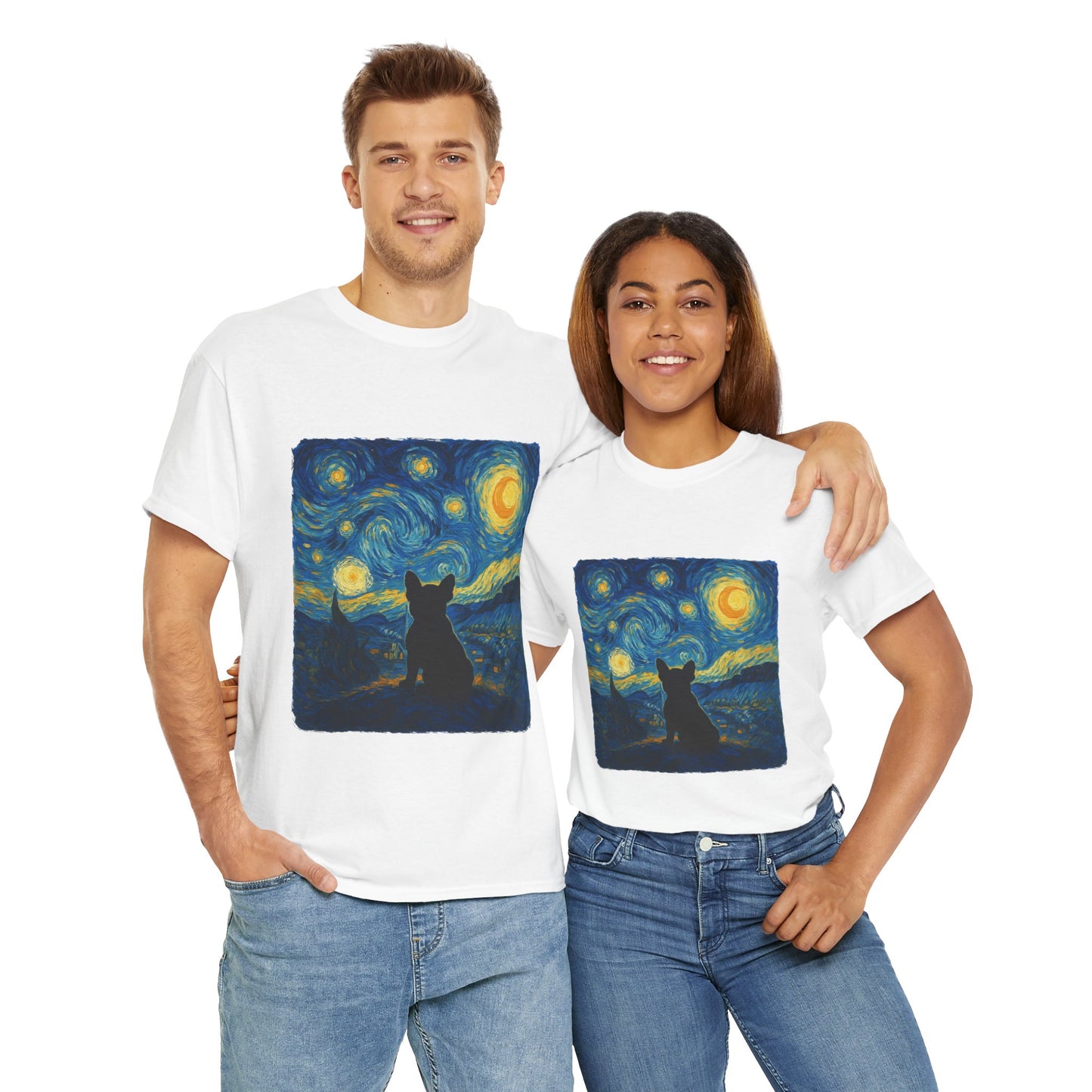 Starry Night Frenchie T-Shirt – Van Gogh Inspired French Bulldog Tee, Artistic Dog Lover Shirt, Unique Gift for Pet Moms & Dads