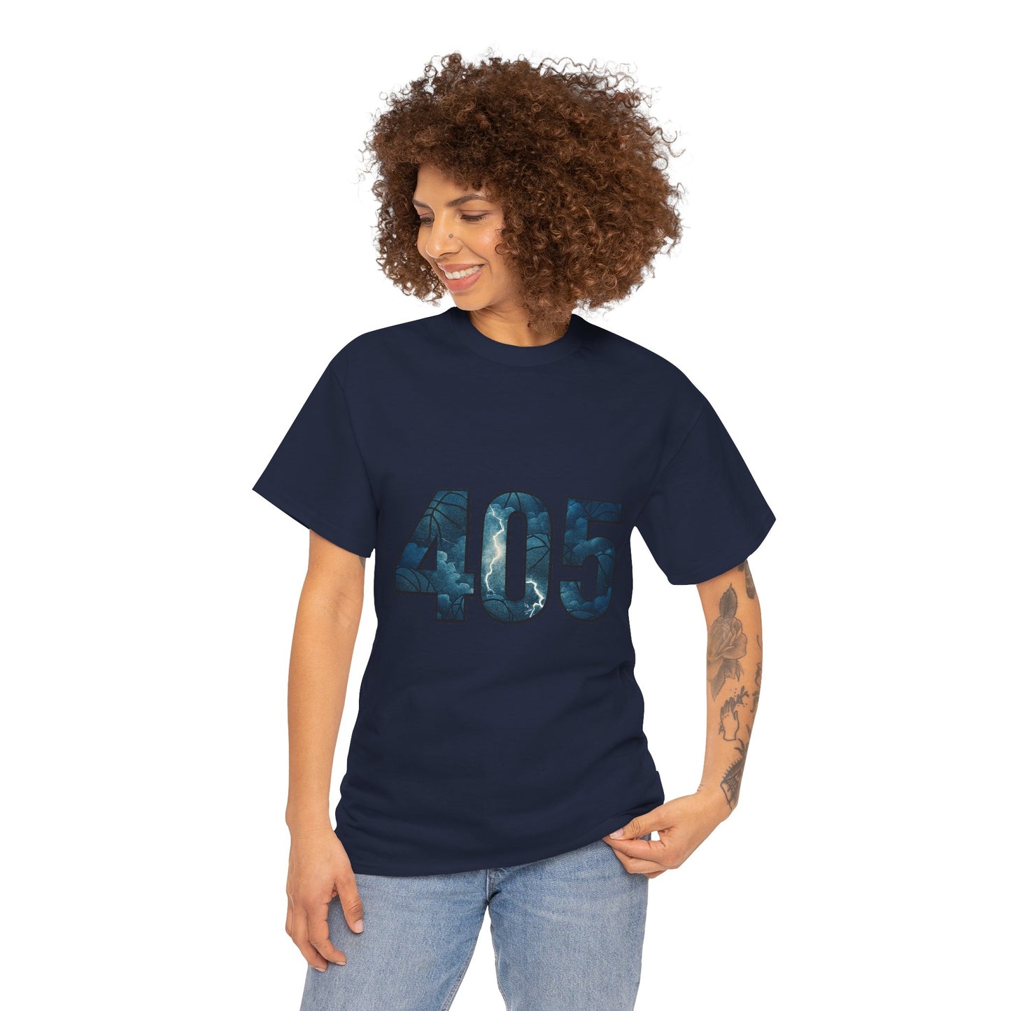 405 Thunder Lightning Tee | OKC Basketball Shirt | Oklahoma Area Code Shirt | Orange & Blue Thunder Fan Graphic Tee | Local Pride Shirt