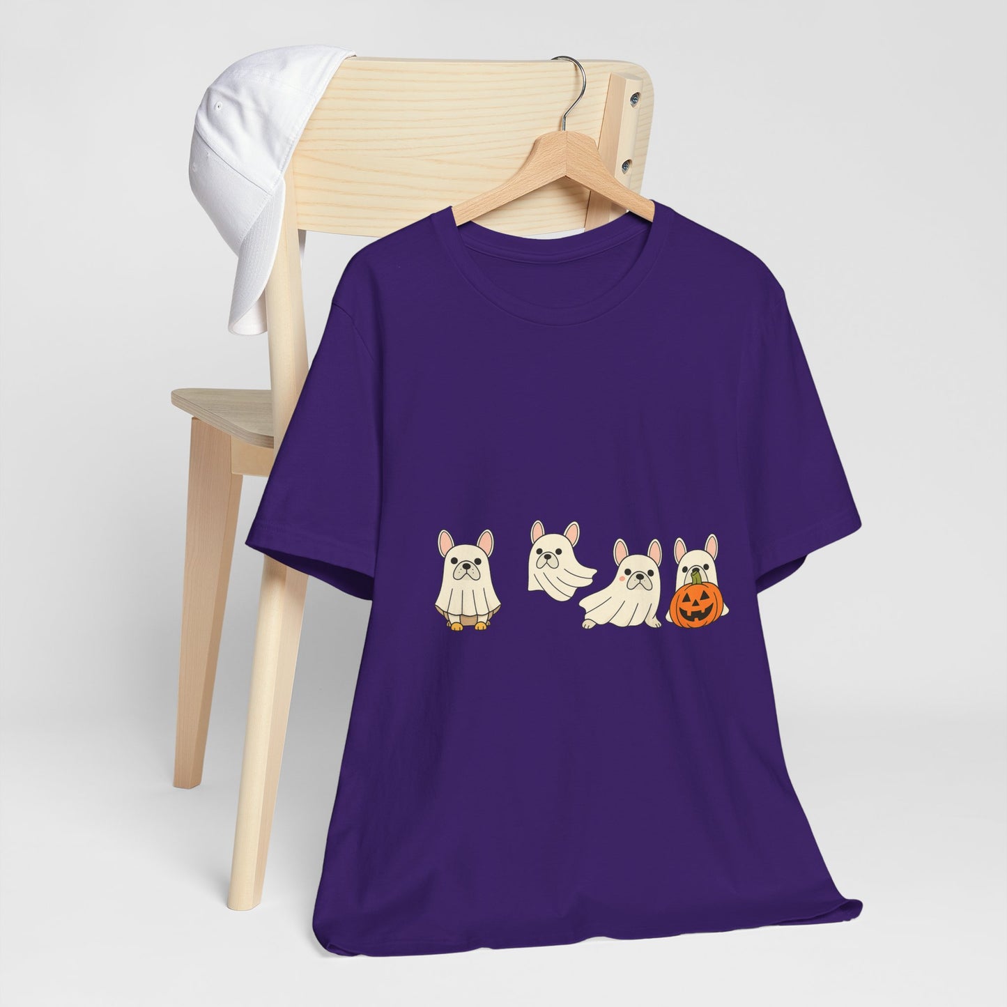 Frenchie Ghost Halloween T-Shirt | Cute French Bulldog Graphic Tee | Funny Dog Lover Spooky Season Shirt | Pumpkin Ghost Frenchie Tee