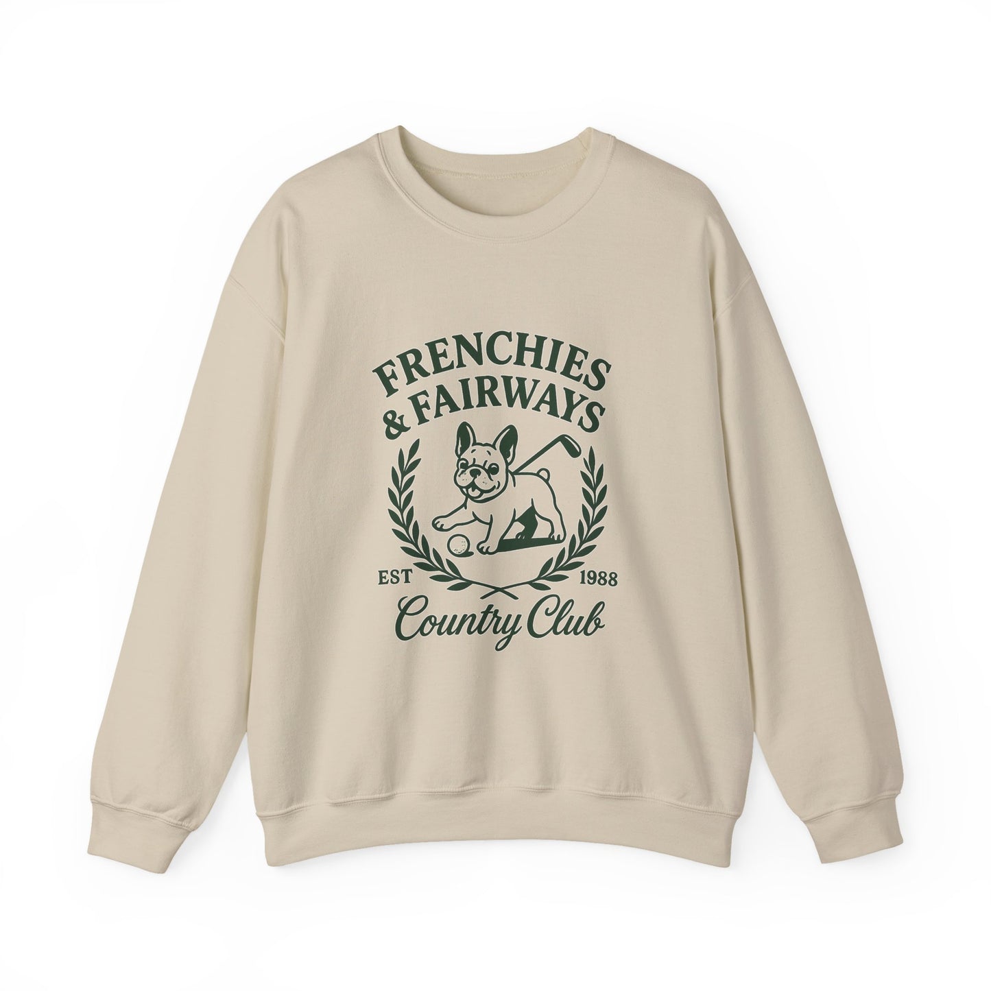 Frenchies & Fairways Sweatshirt | Golf Inspired French Bulldog Pullover | Country Club Retro Crewneck | Dog Lover Golf Gift Sweater