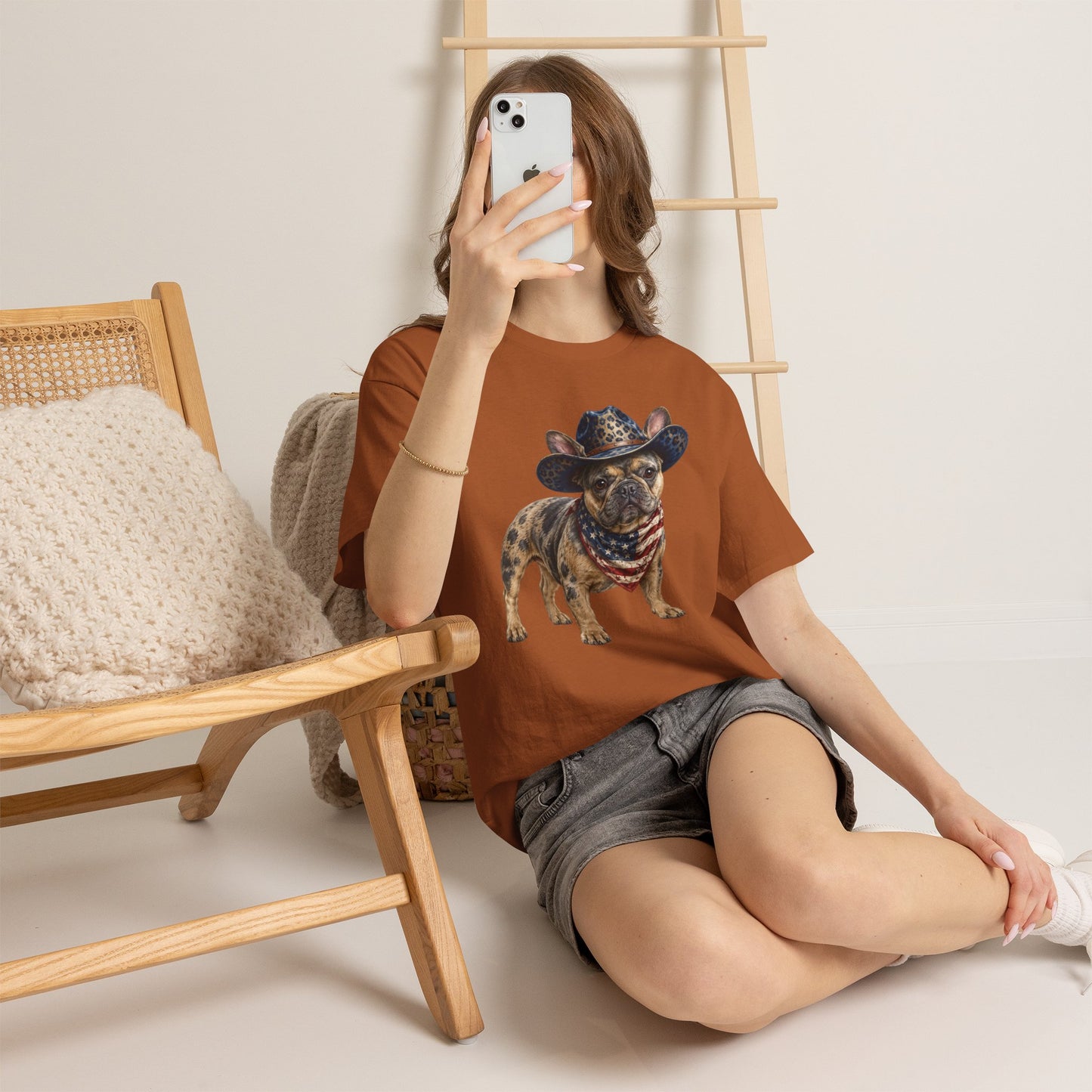 Patriotic Merle French Bulldog Shirt, Cowboy Frenchie Tee, American Flag Bandana Dog Shirt, Fourth of July French Bulldog Gift