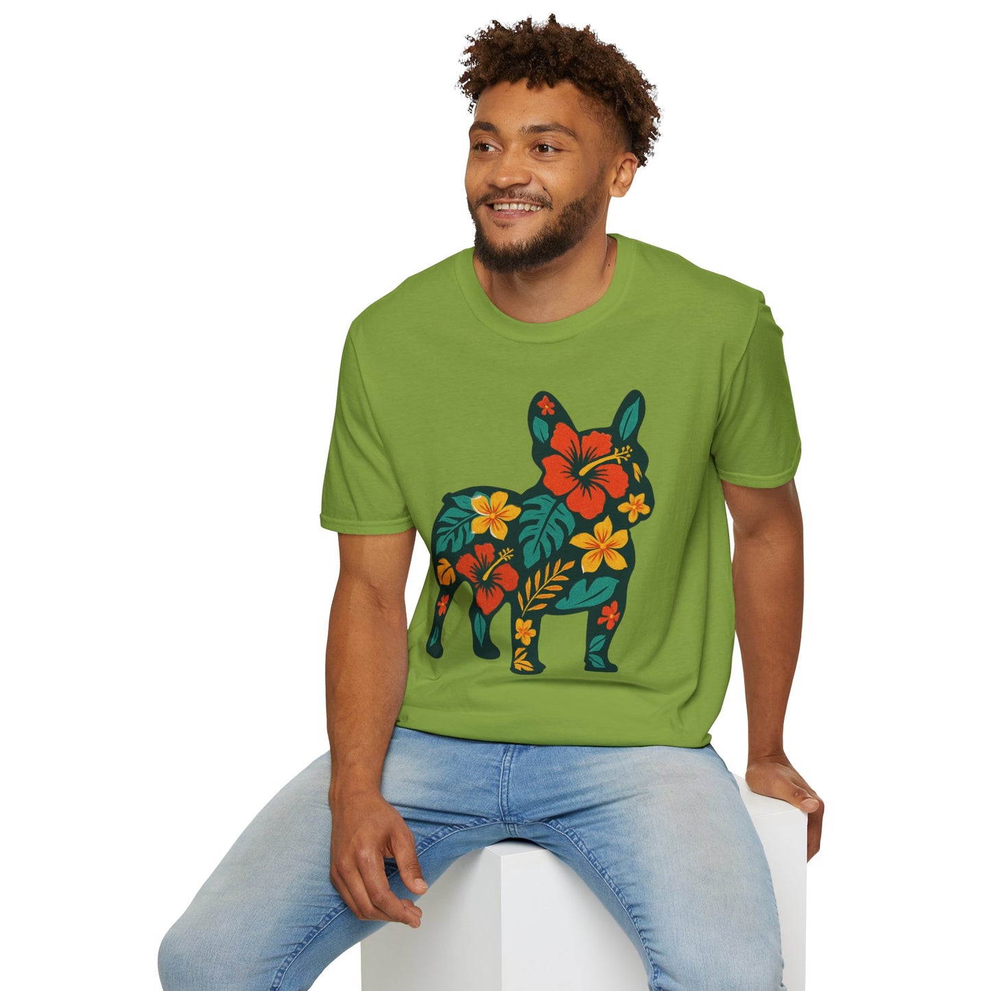 Hawaiian Frenchie Shirt | Floral French Bulldog T-Shirt | Tropical Dog Lover Tee | Cute Summer Frenchie Gift | Hibiscus Dog Silhouette