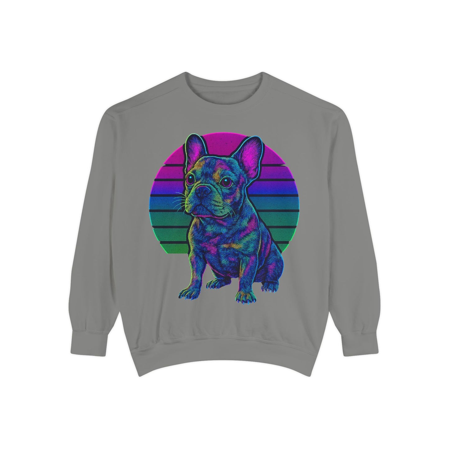 Neon French Bulldog Sweatshirt | Retro 80s Frenchie Pullover | Colorful Dog Lover Crewneck