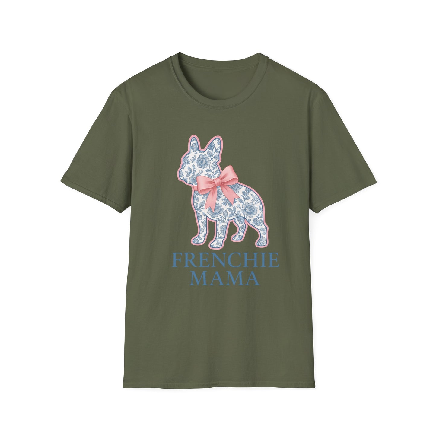 Frenchie Mama Shirt – Floral French Bulldog Silhouette Tee with Pink Bow, Dog Mom Gift, Cute Frenchie Lover T-Shirt, Pastel Dog Mom Apparel