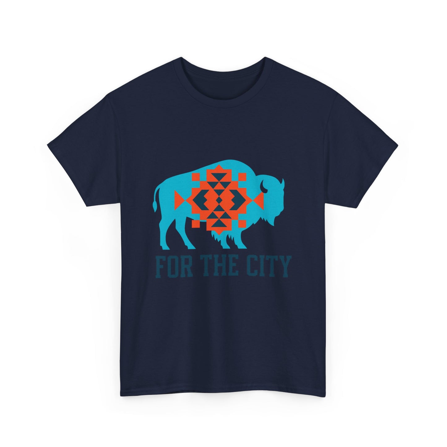 For The City Tribal Bison T-Shirt | Oklahoma Pride Tee | Blue & Orange Southwestern Bison Graphic | OKC Fan Inspired Shirt | Local Oklahoma Gift