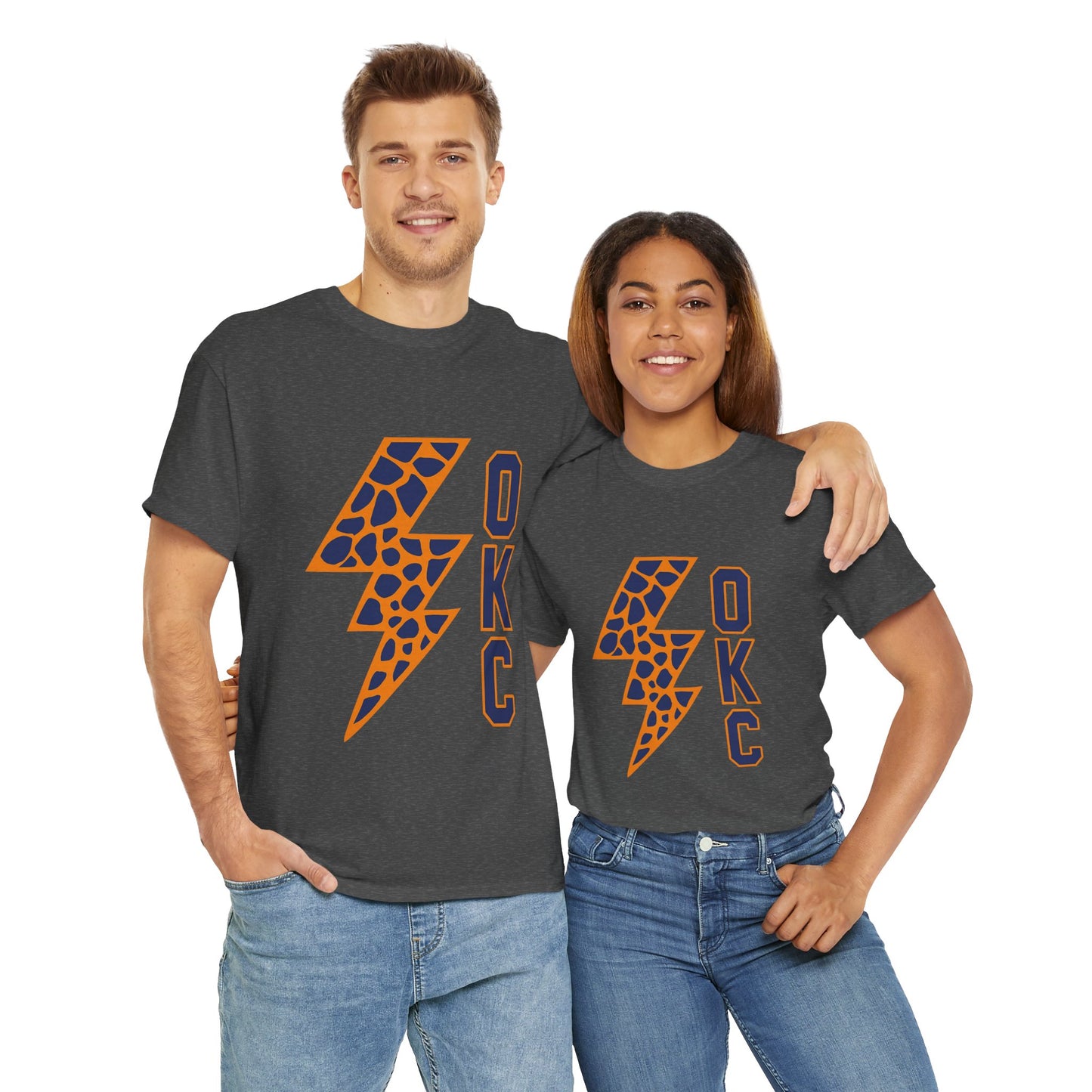 OKC Leopard Lightning Bolt T-Shirt | Oklahoma City Basketball | Blue & Orange Game Day Tee
