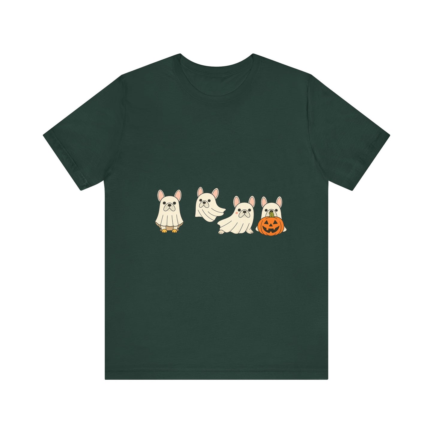 Frenchie Ghost Halloween T-Shirt | Cute French Bulldog Graphic Tee | Funny Dog Lover Spooky Season Shirt | Pumpkin Ghost Frenchie Tee